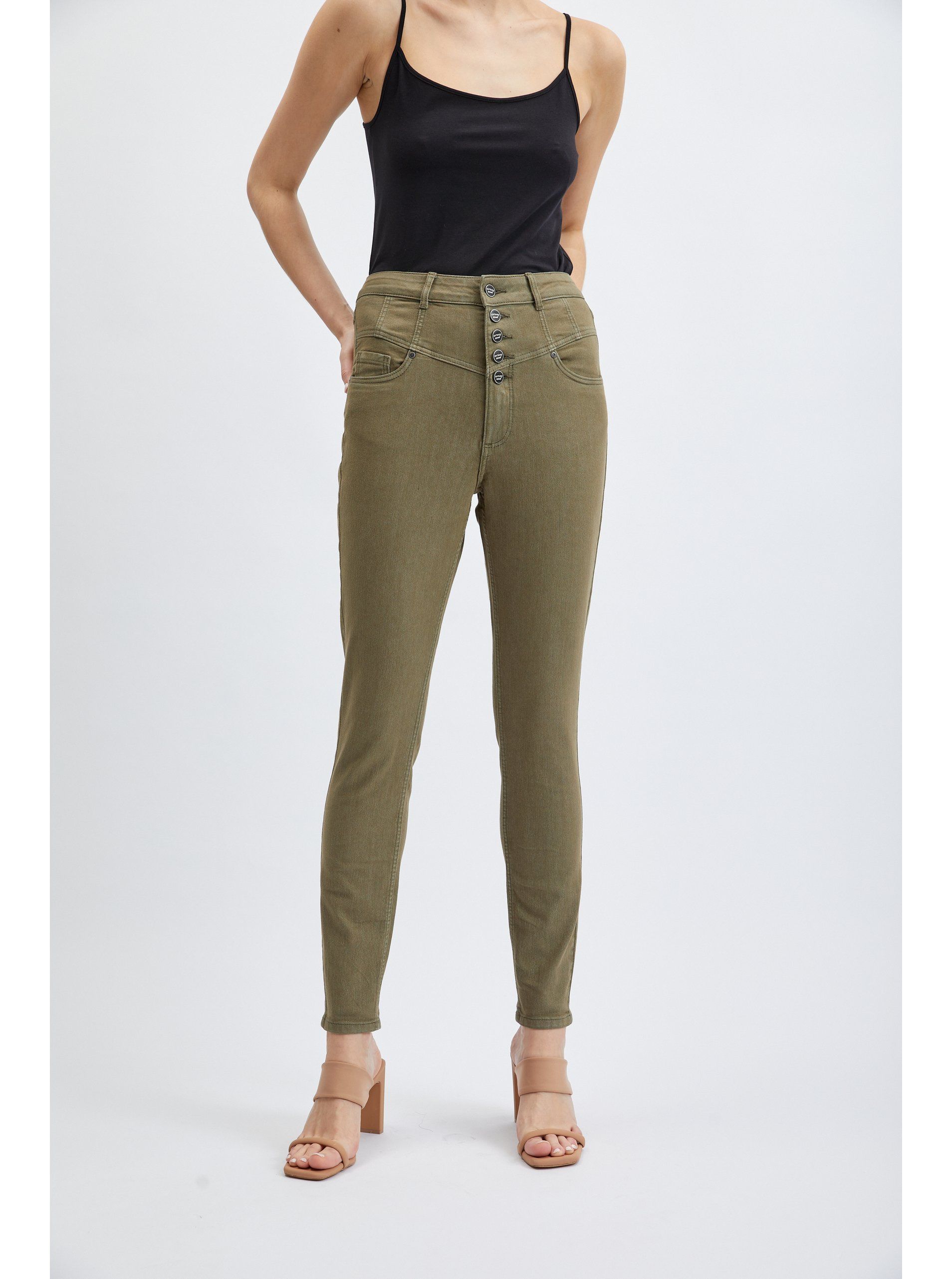 Ladies khaki hotsell skinny jeans