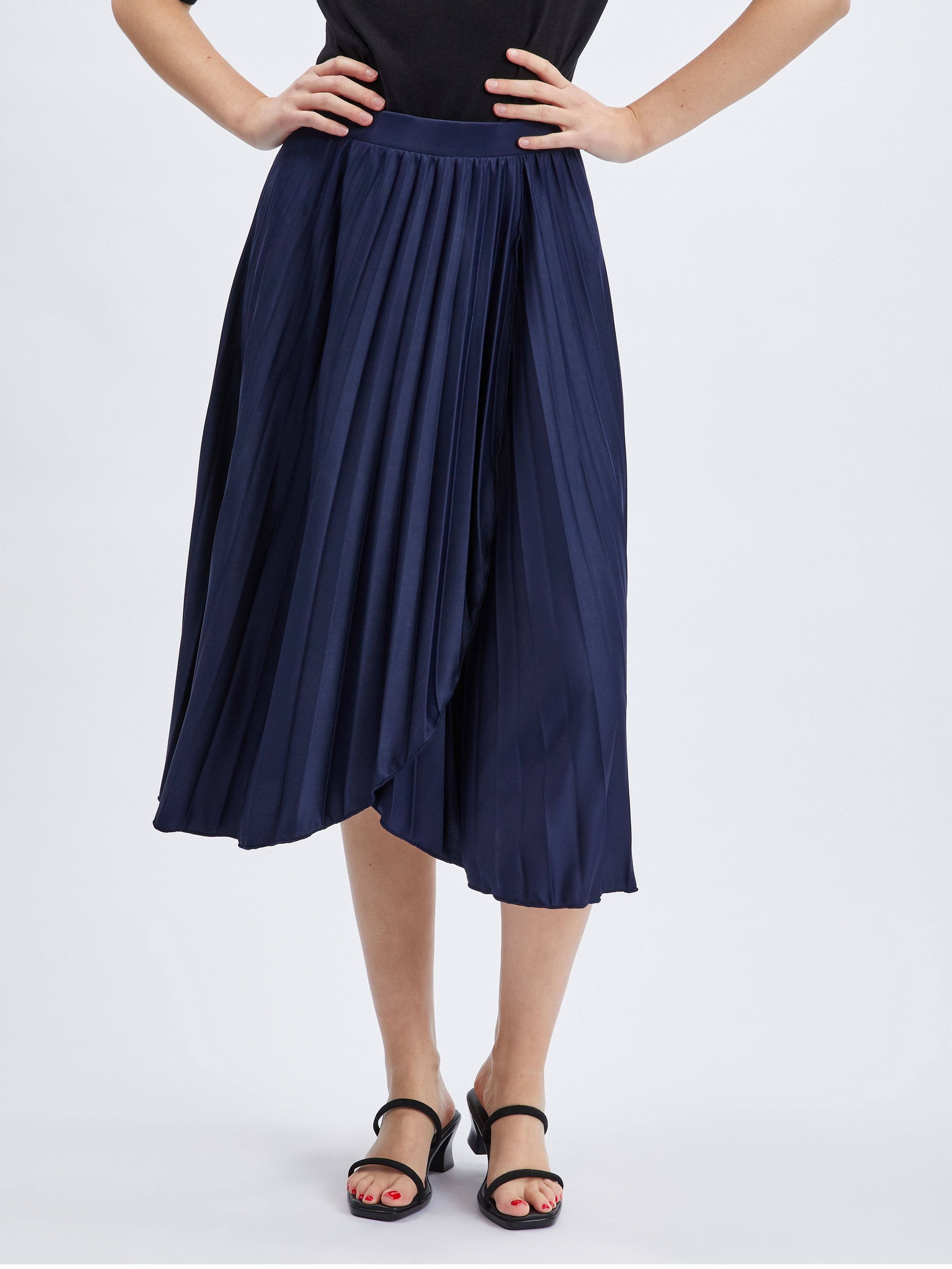 Tmavomodrá dámska plisovaná midi sukňa ORSAY