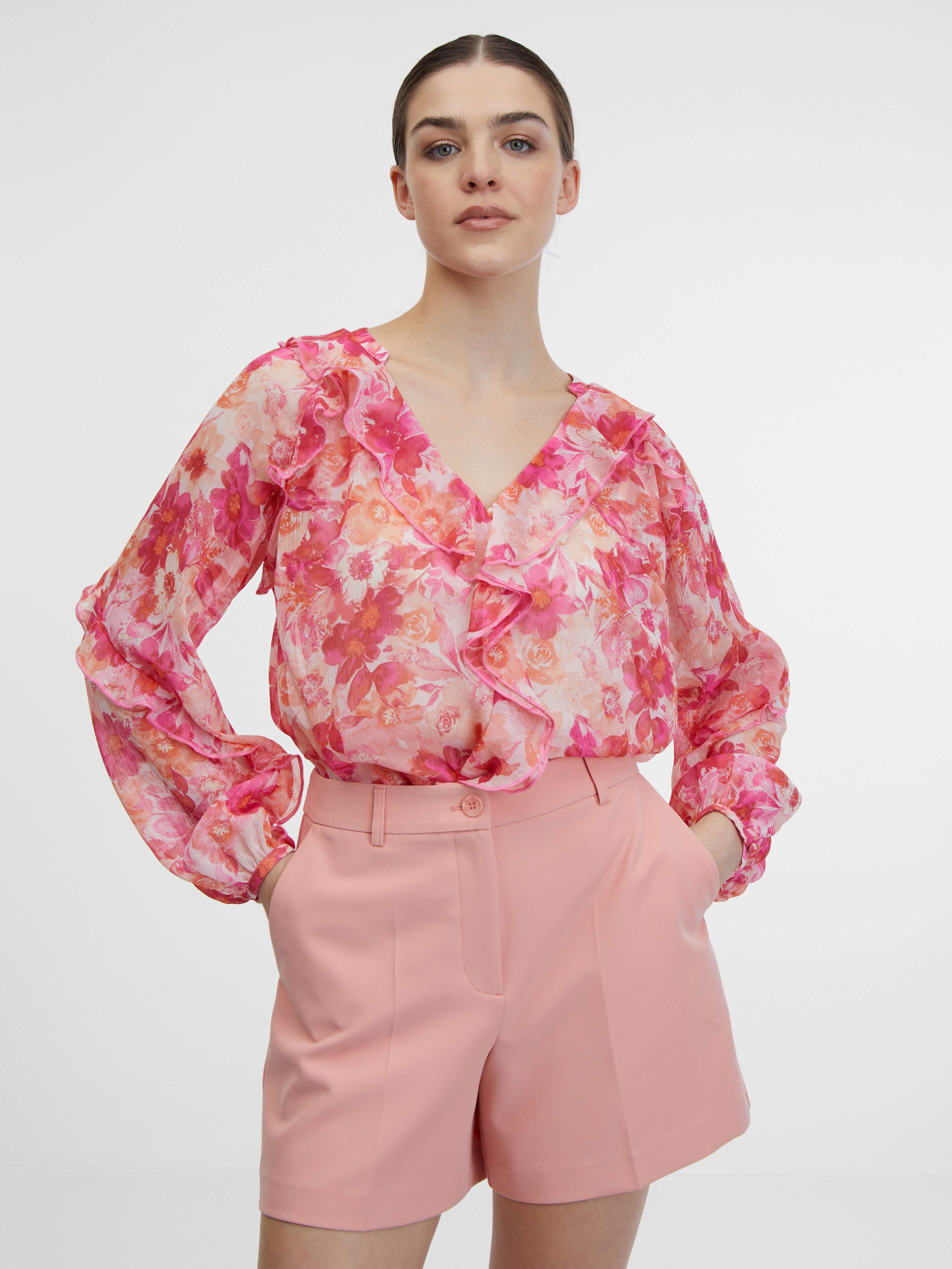 Rožnata ženska cvetlična bluza ORSAY