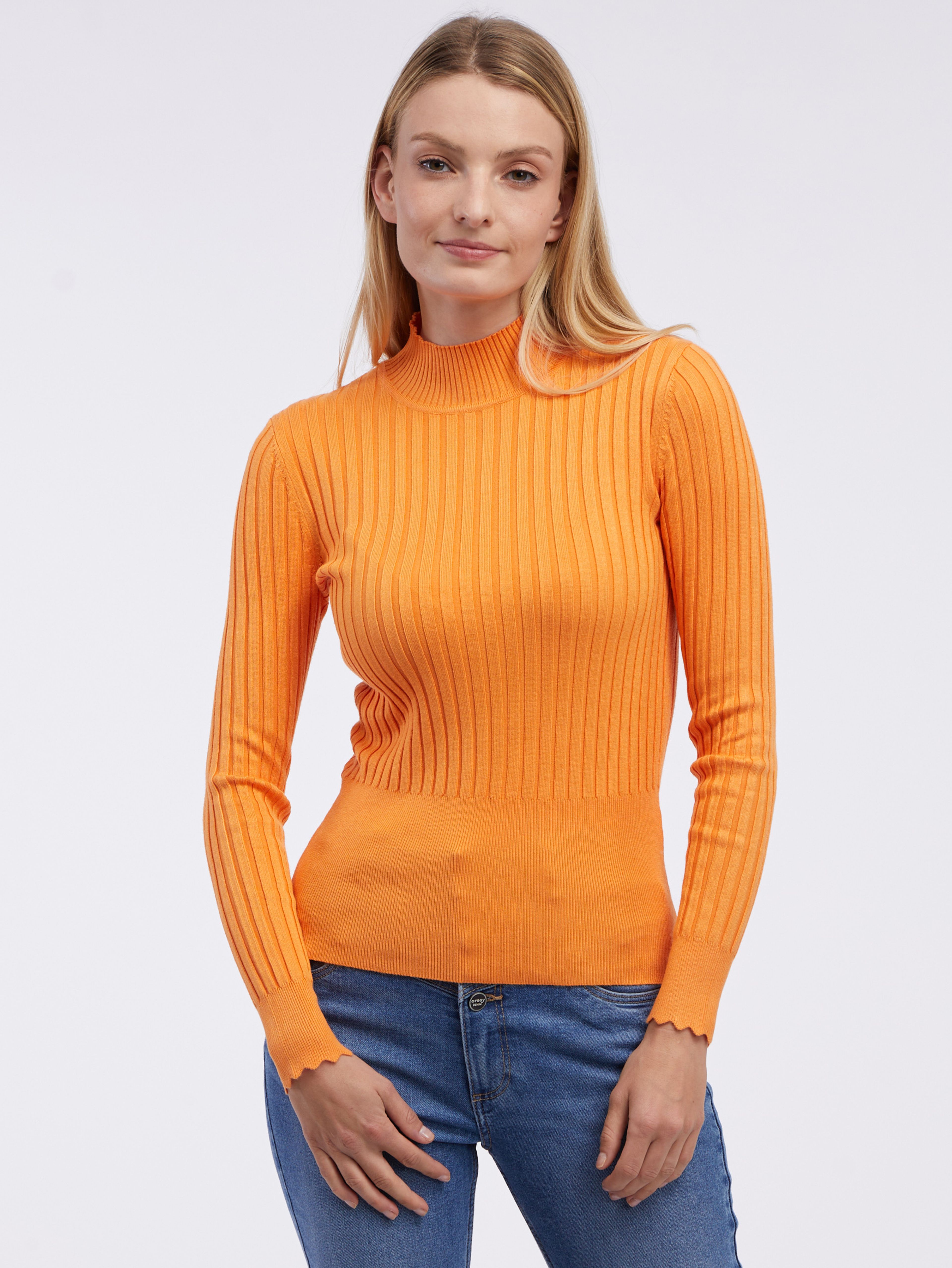 Orangefarbener Damen-Ripp-Pullover ORSAY