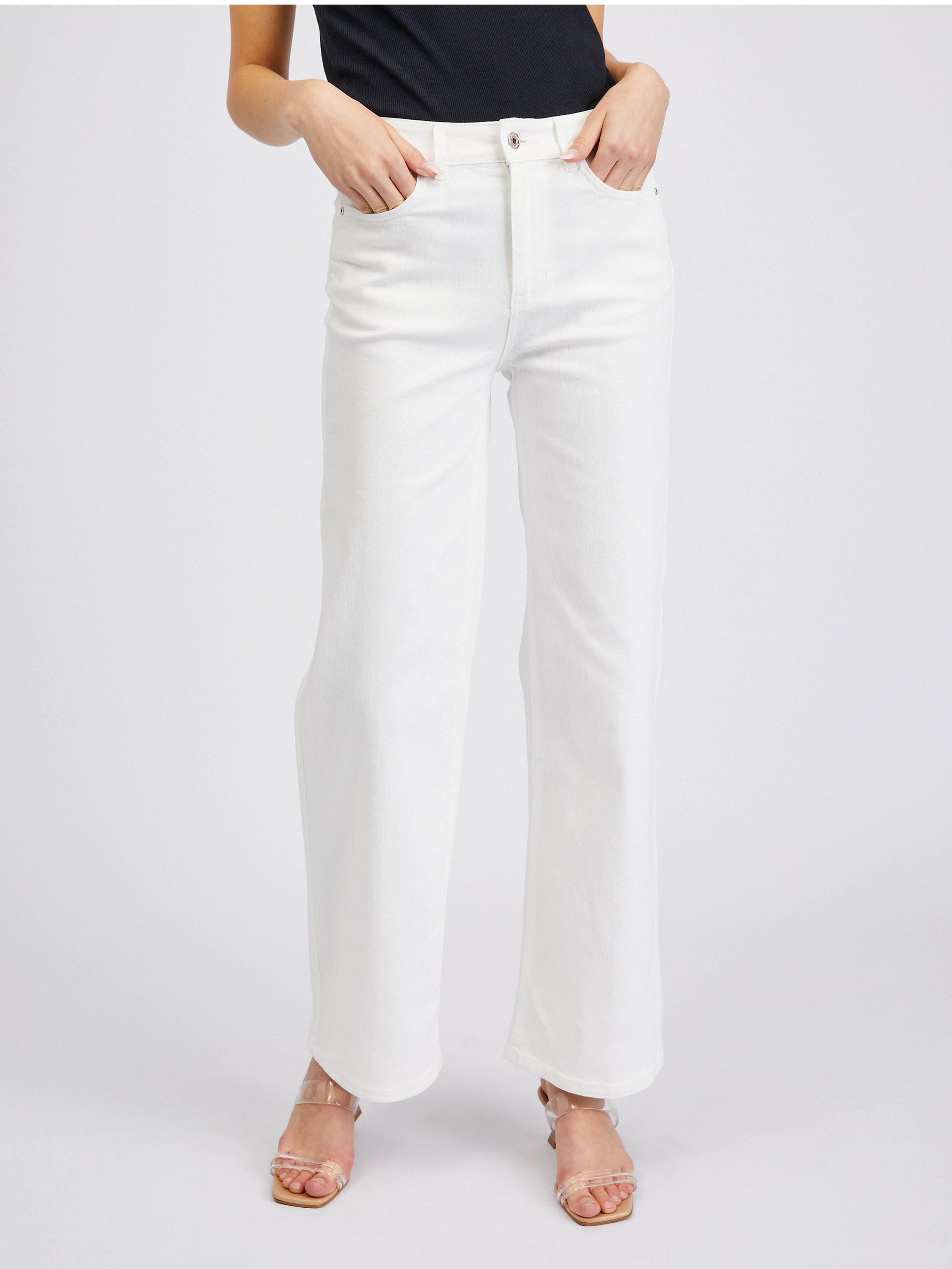 Białe damskie wide leg jeansy ORSAY