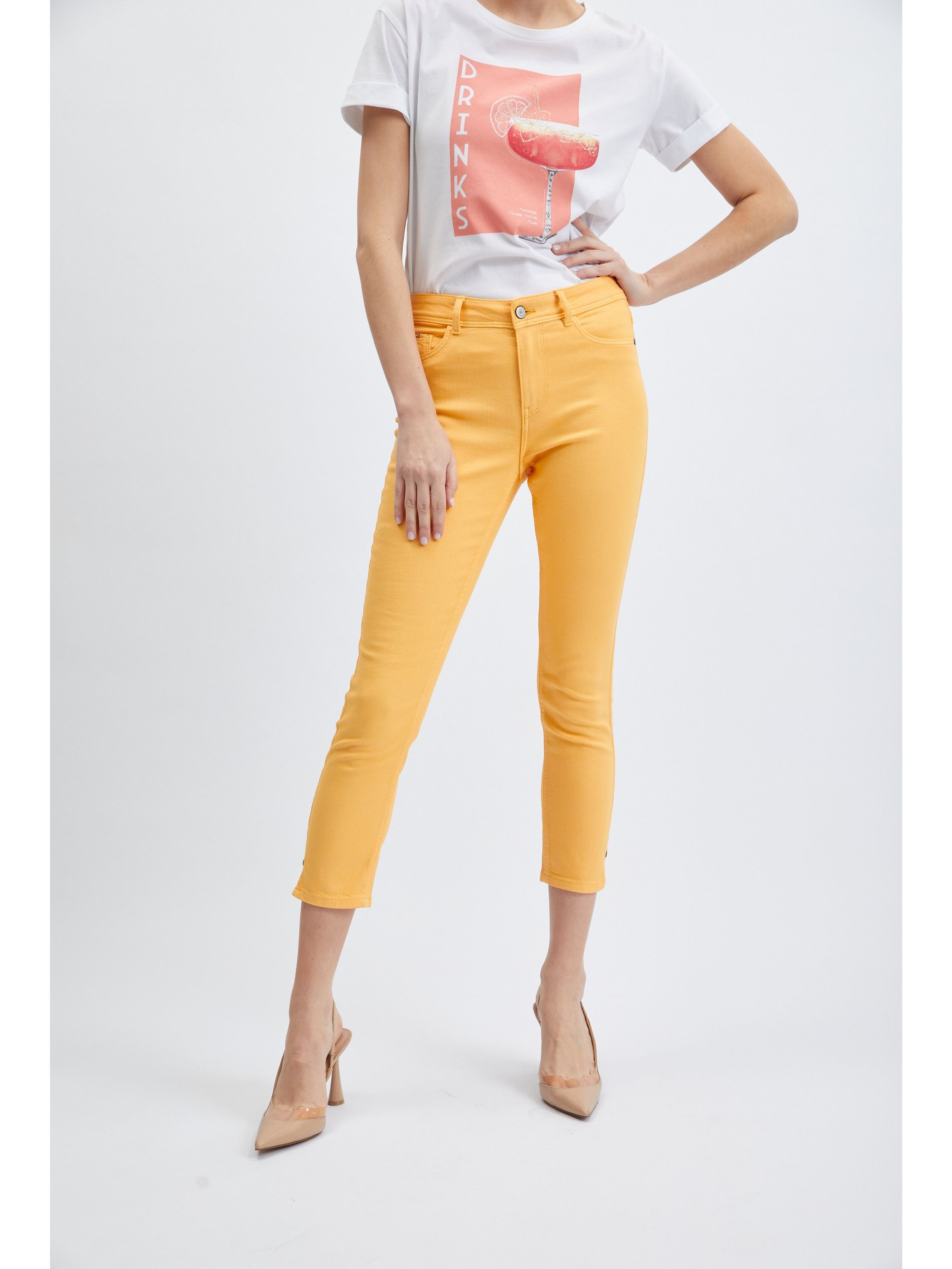 Pomarańczowe dżinsy damskie cropped skinny fit ORSAY