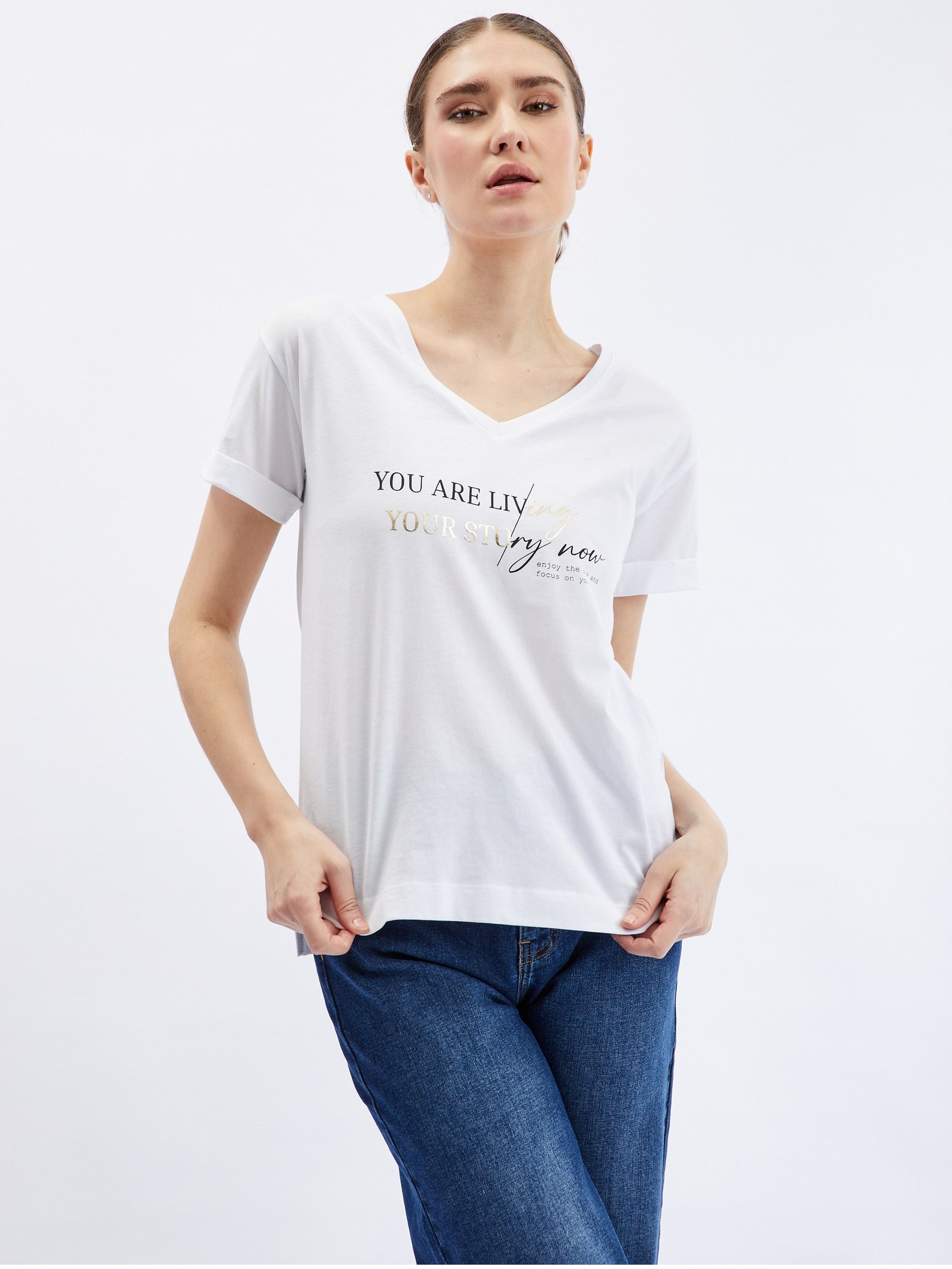 Biały damski T-shirt ORSAY
