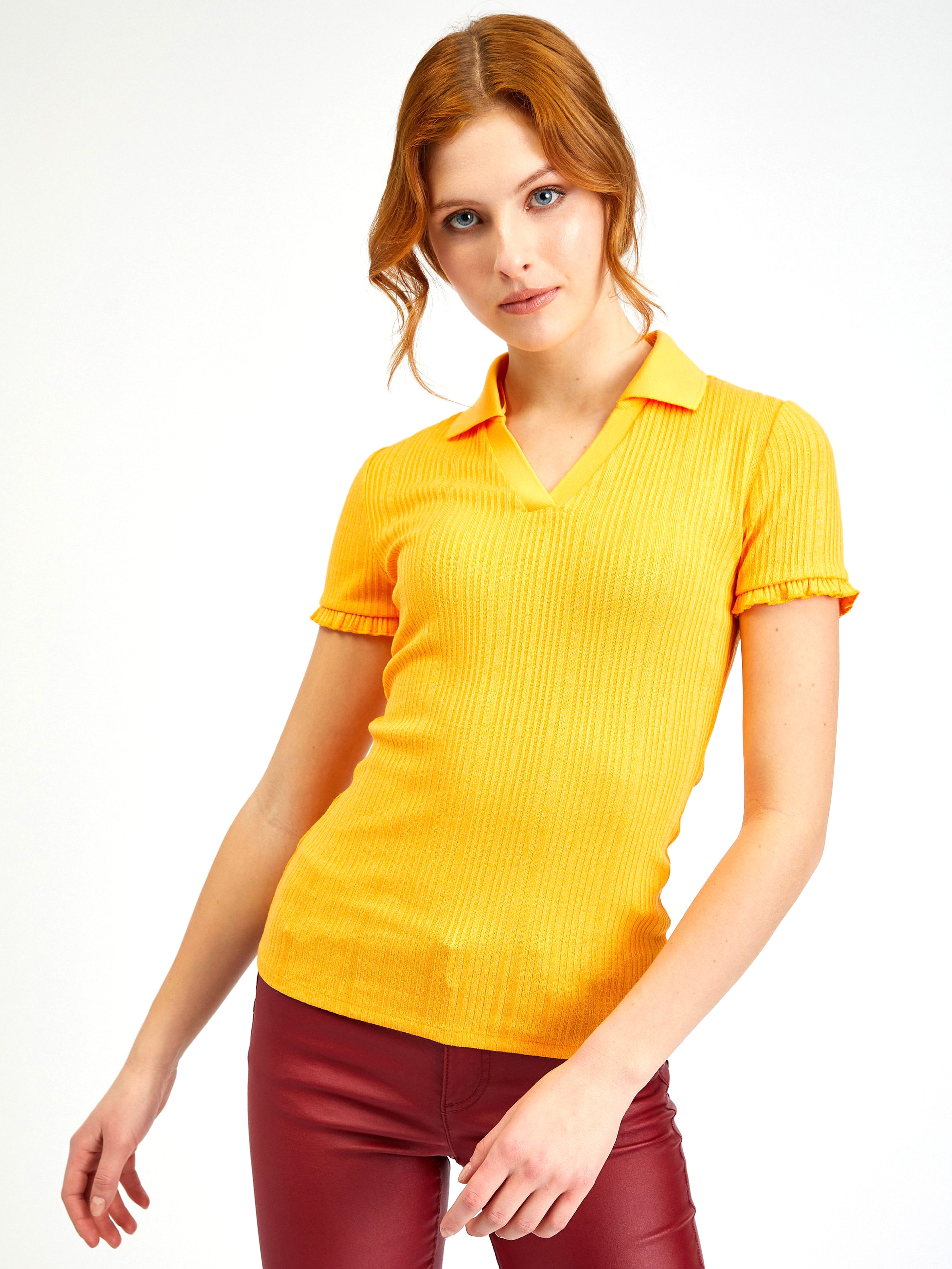 Żółta damska prążkowana koszulka polo ORSAY