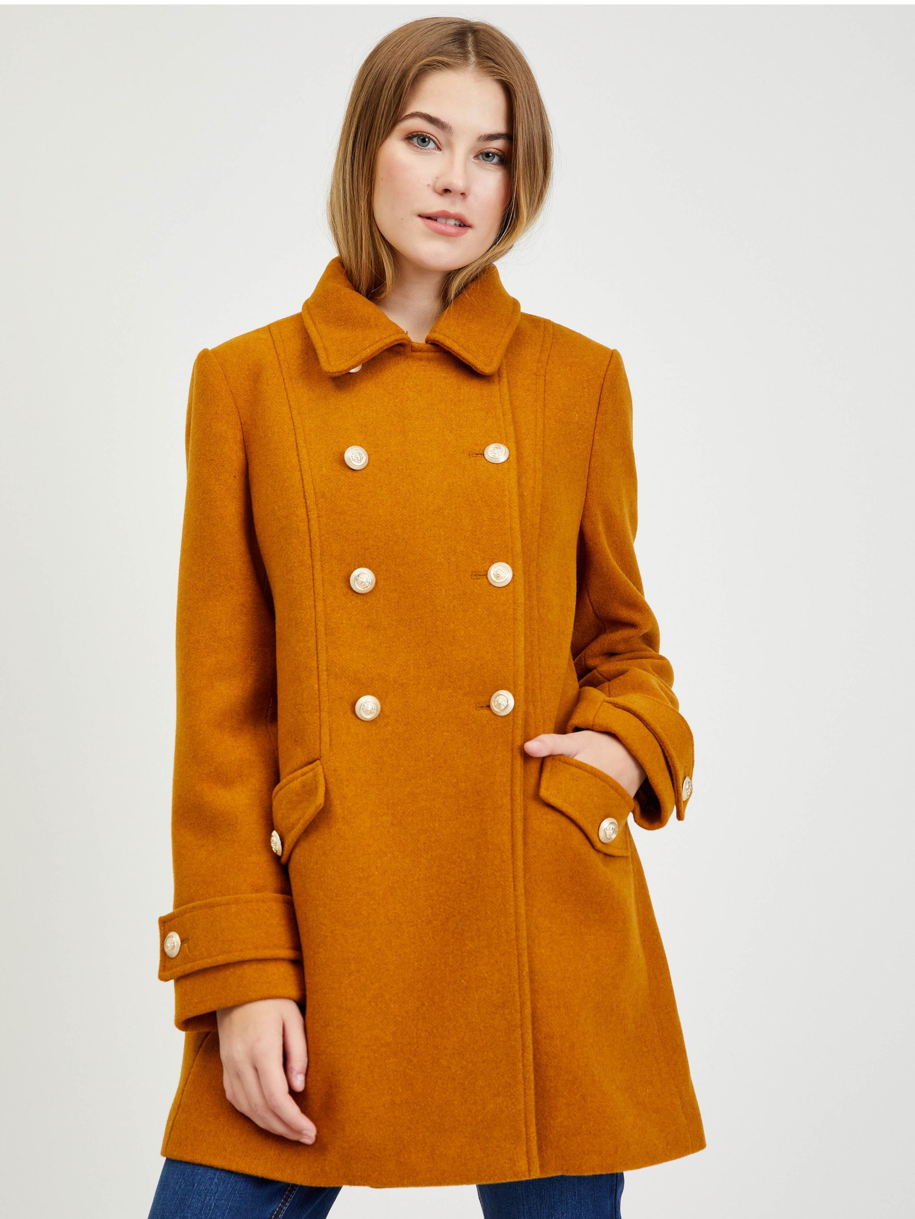 Hnedý dámsky zimný kabát s vlnou ORSAY