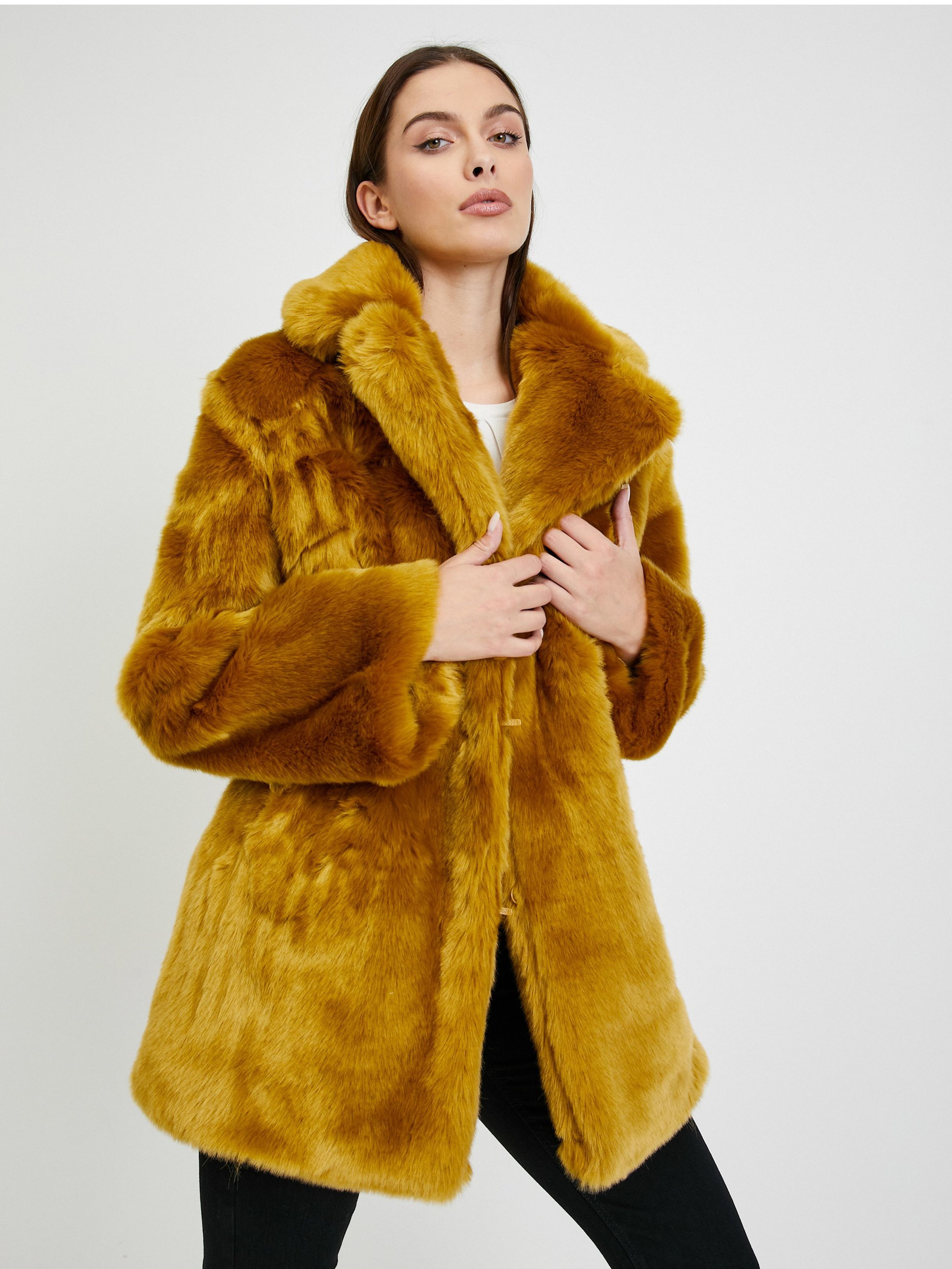 ORSAY mustárszínű női műszőrme kabát