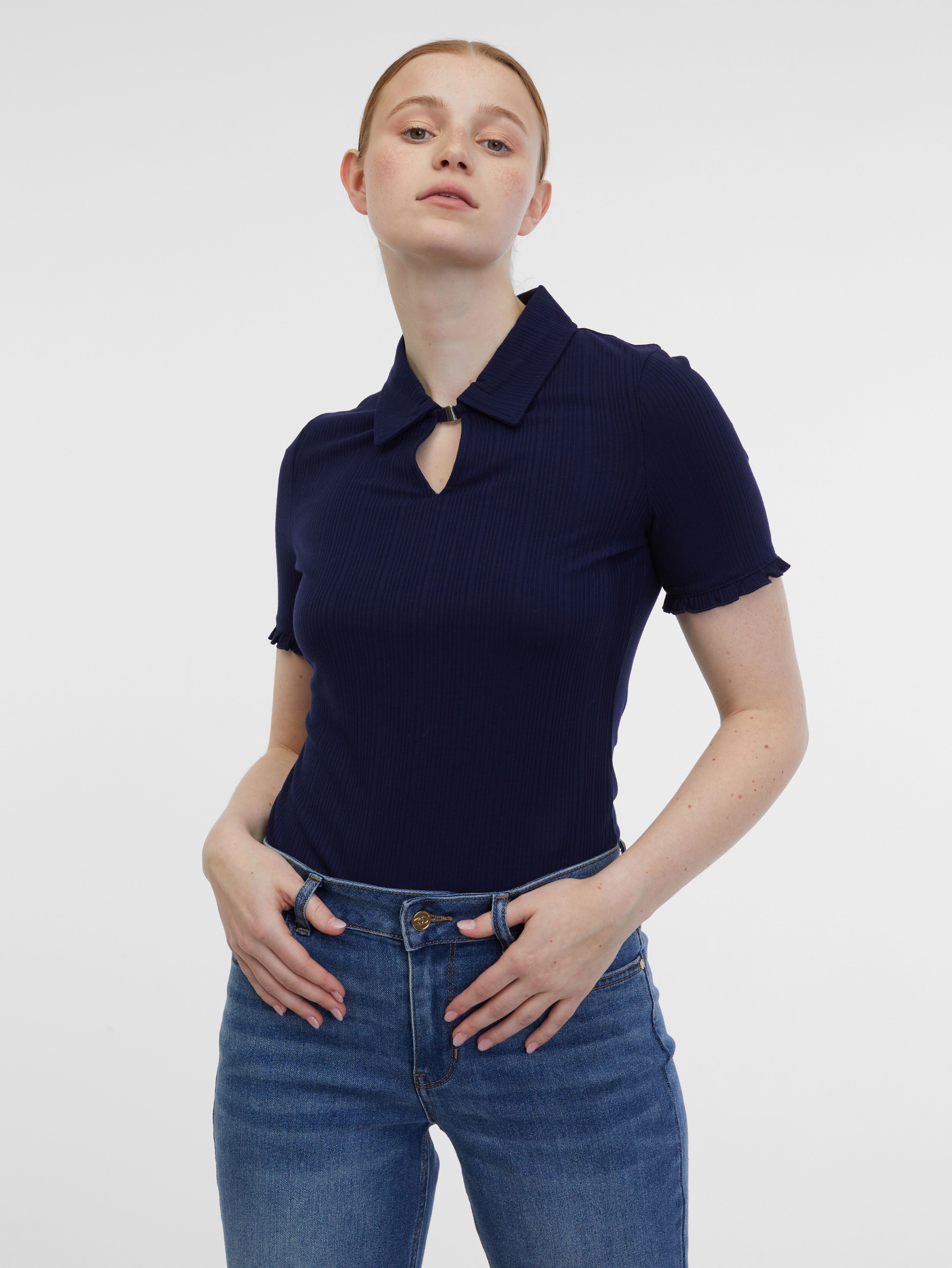 Niebiesko-kremowa damska koszulka polo w paski ORSAY