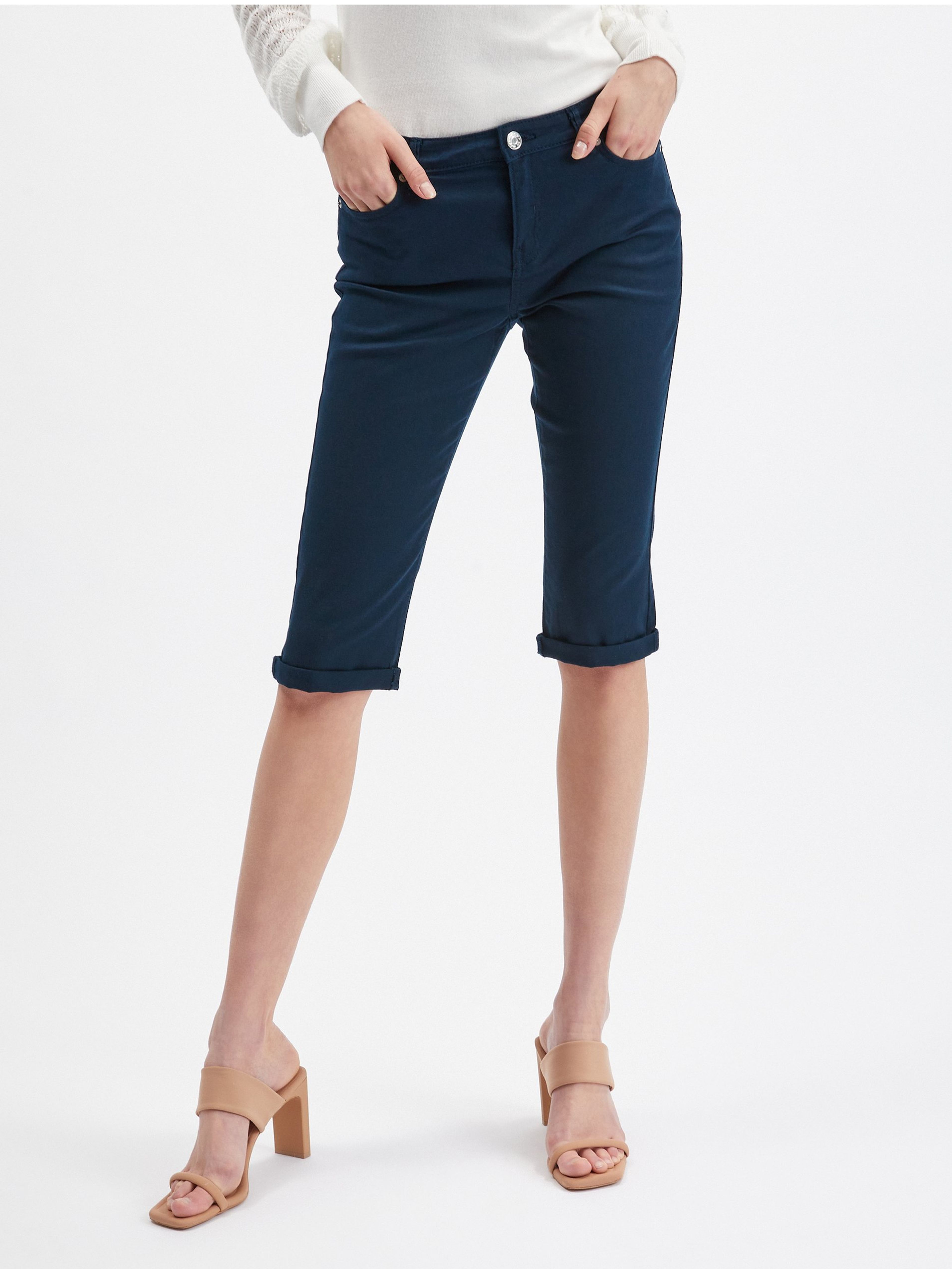 Granatowe damskie jeansy capri ORSAY