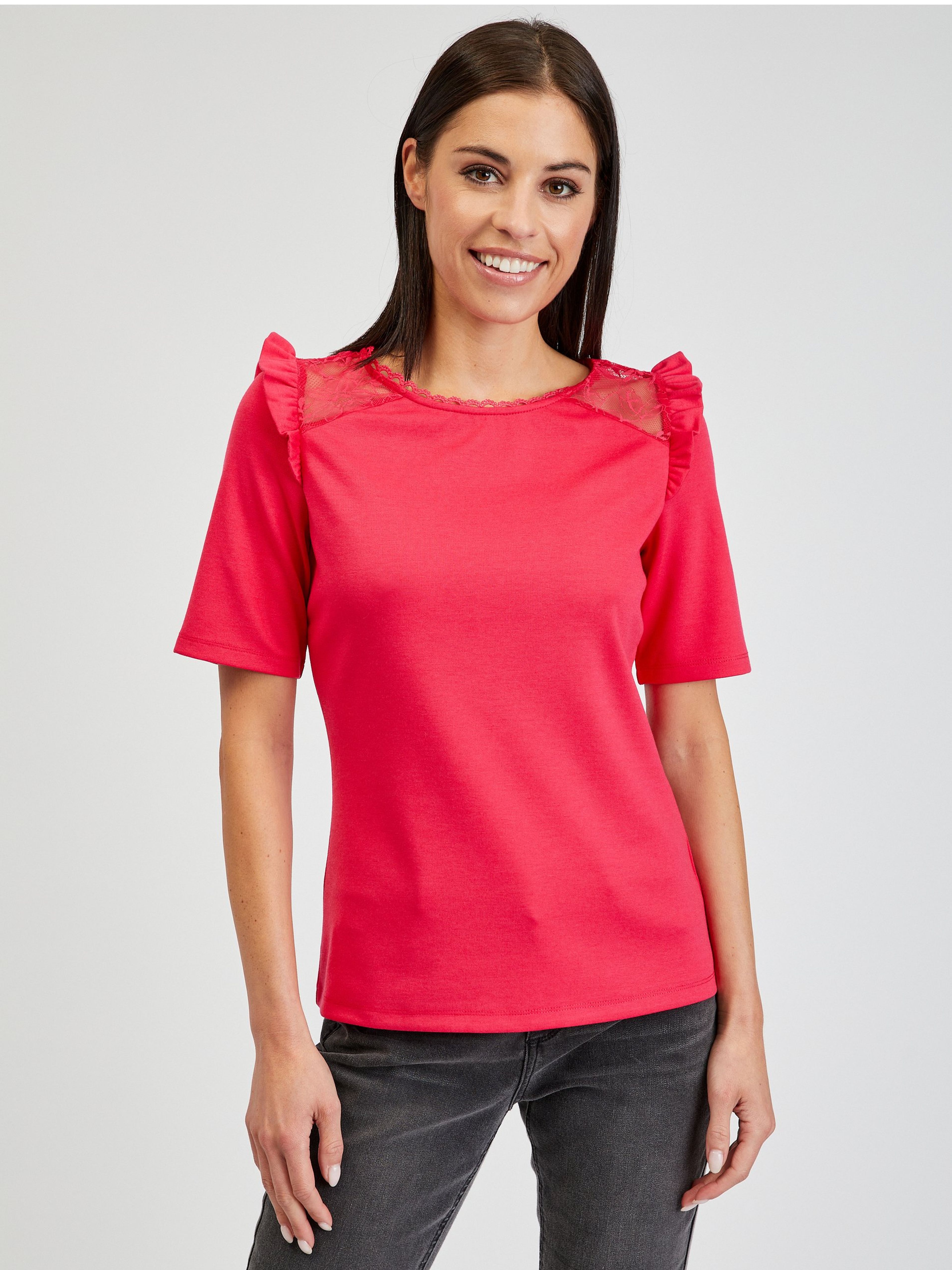 Tmavě růžové dámské tričko s průstřihem na zádech ORSAY