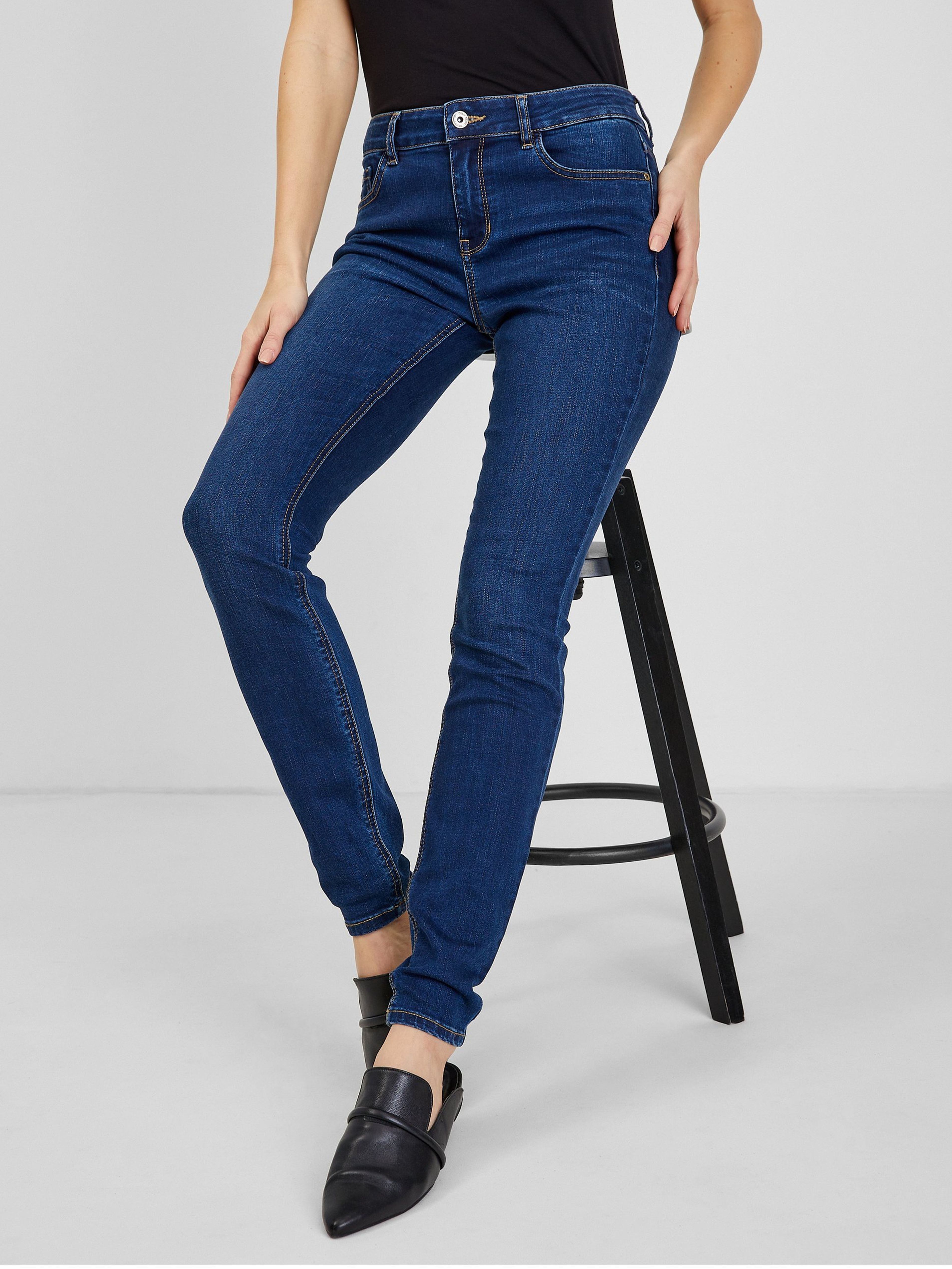 Granatowe damskie skinny fit jeansy ORSAY