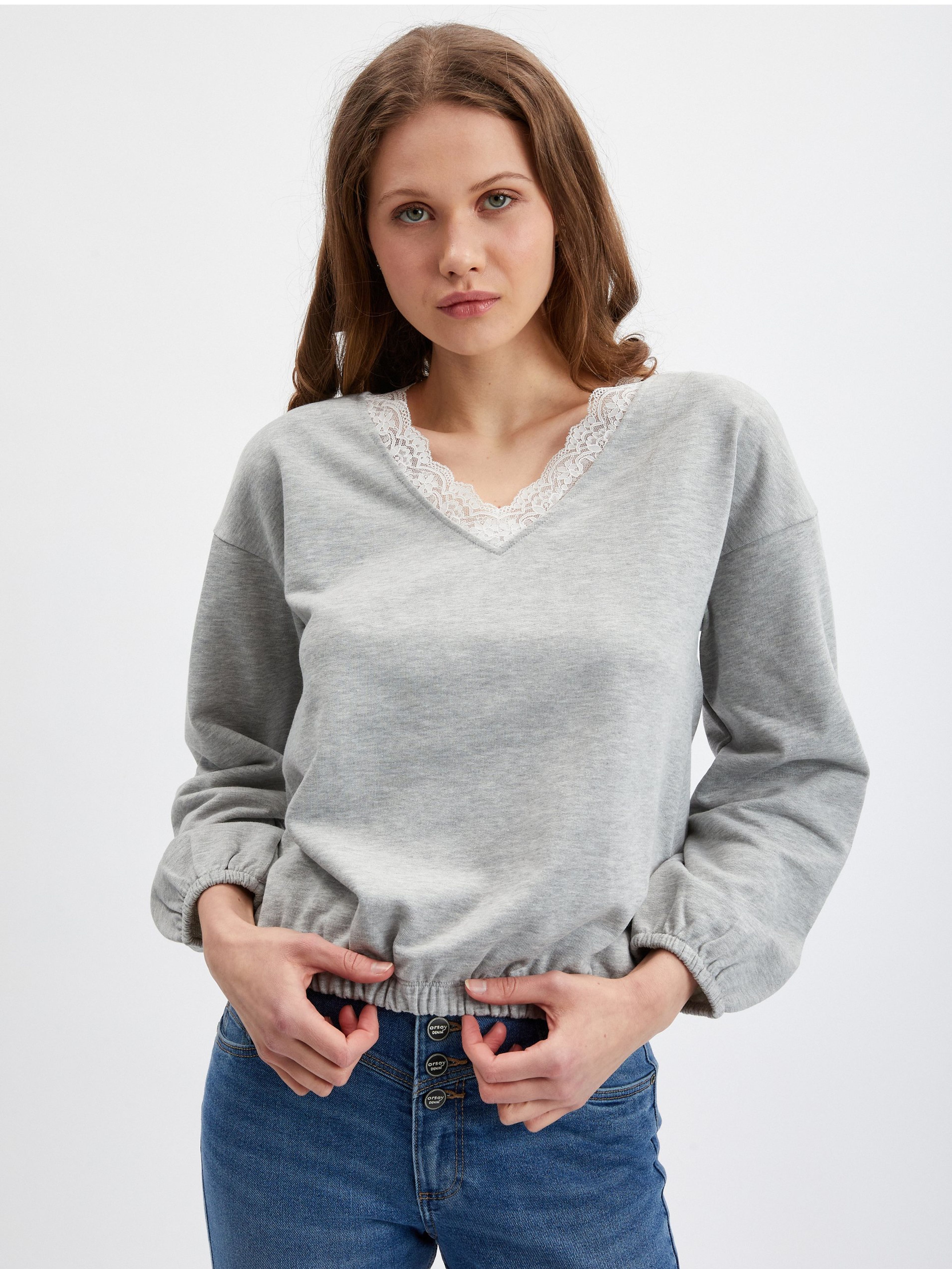 ORSAY világosszürke csíkos női kapucnis póló