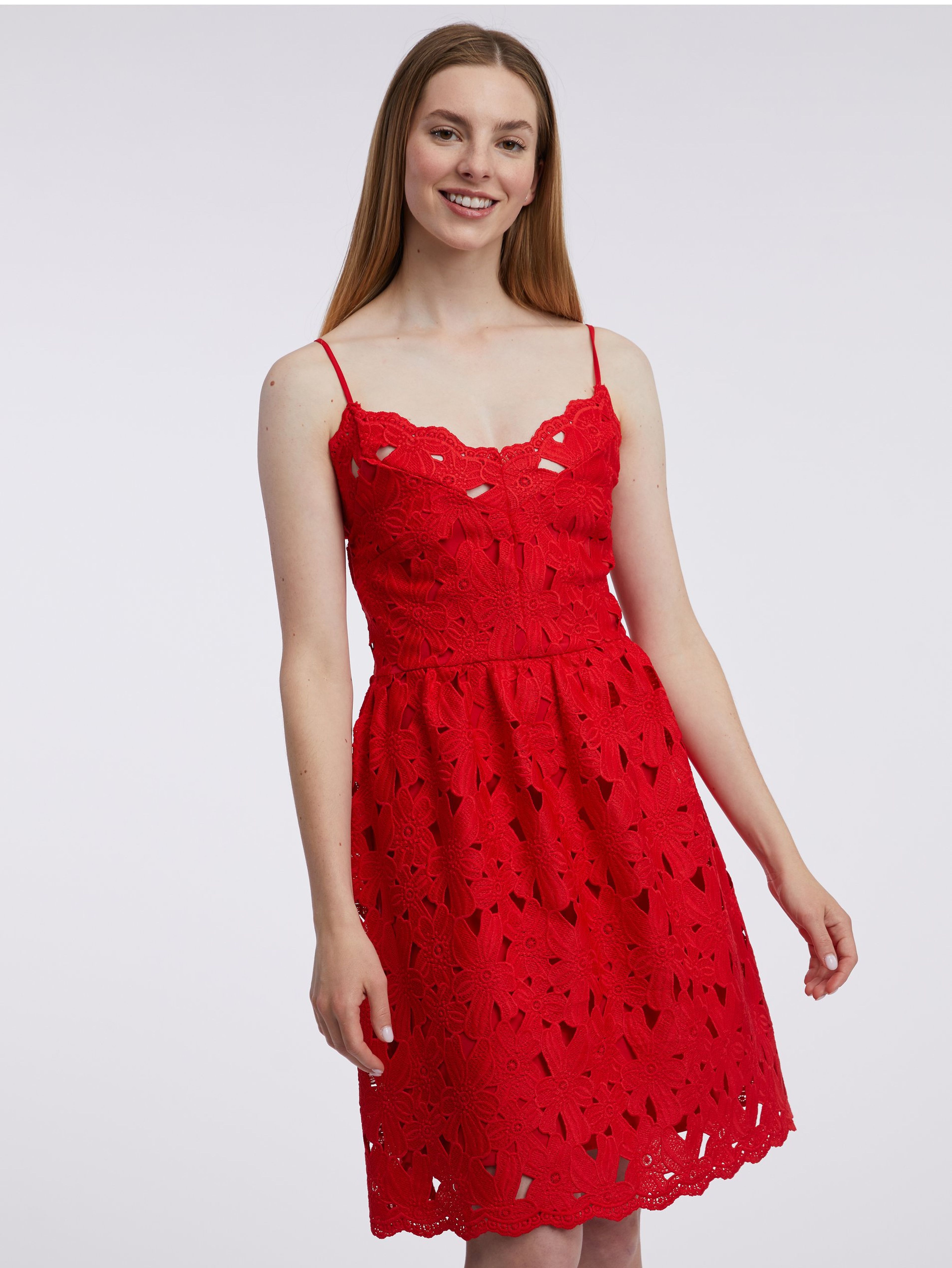 Červené dámske čipkované šaty ORSAY