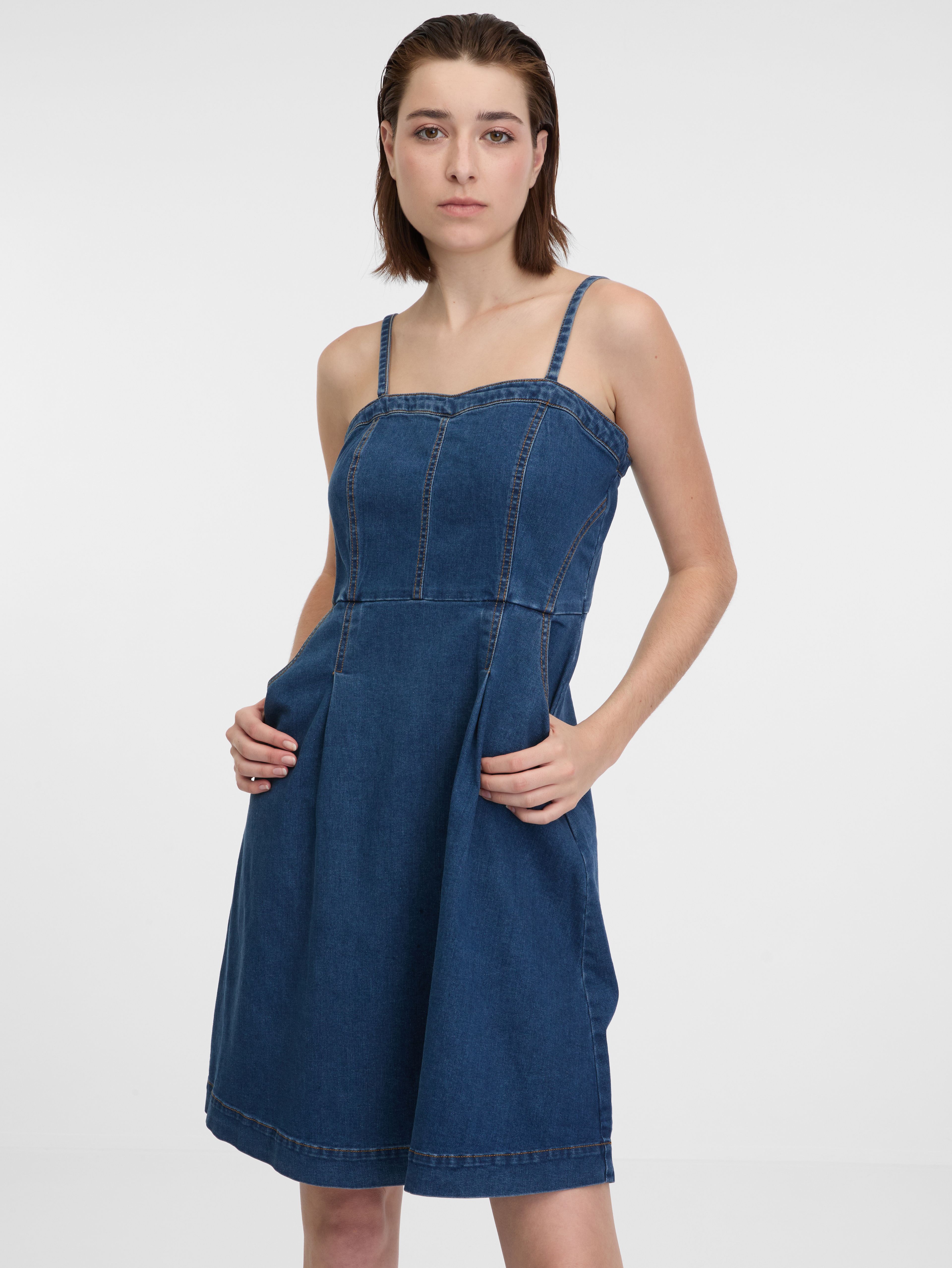Granatowa jeansowa sukienka damska ORSAY