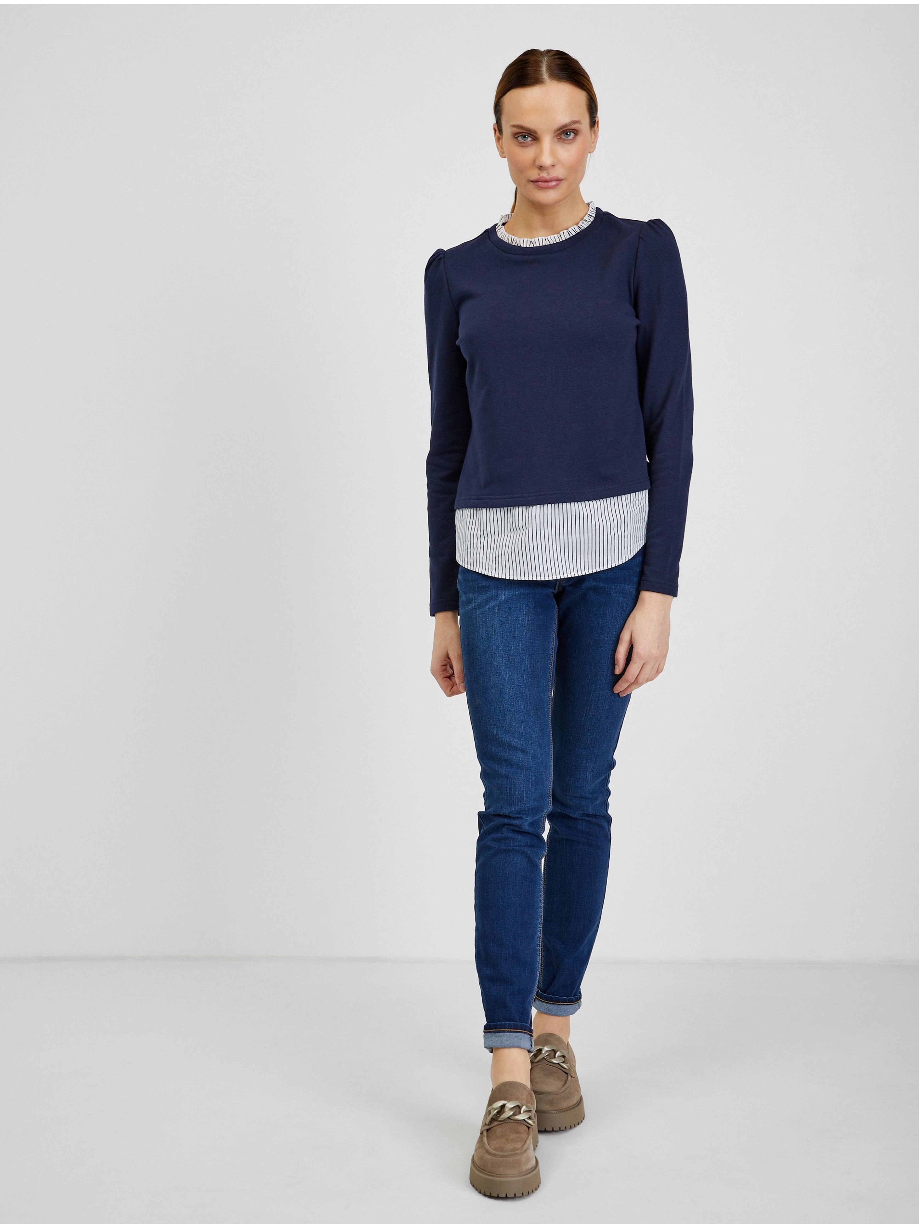 Dunkelblauer Damen Pullover mit Hemdeneinsatz ORSAY