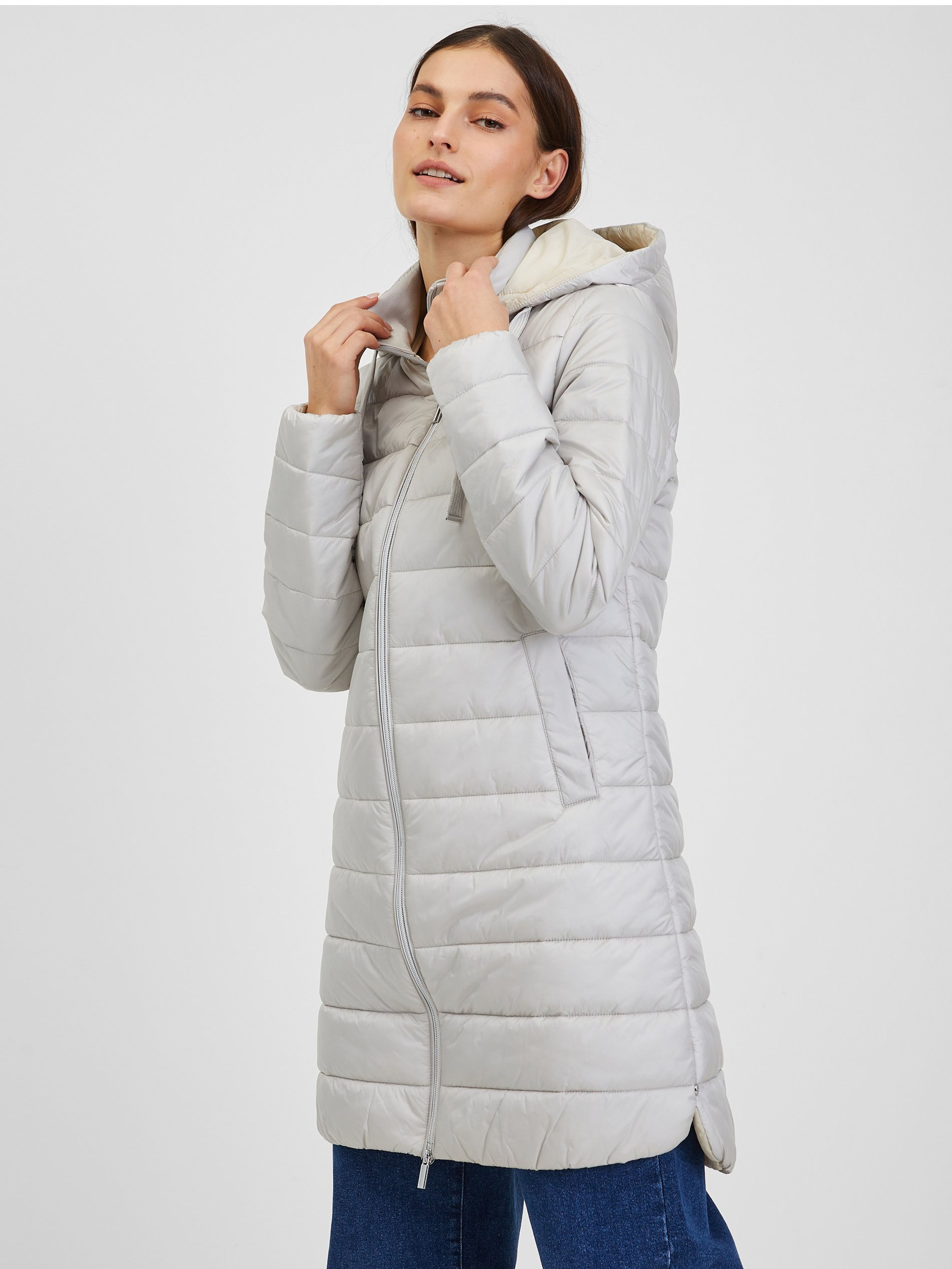 Svetlomodrý dámsky zimný prešívaný kabát ORSAY