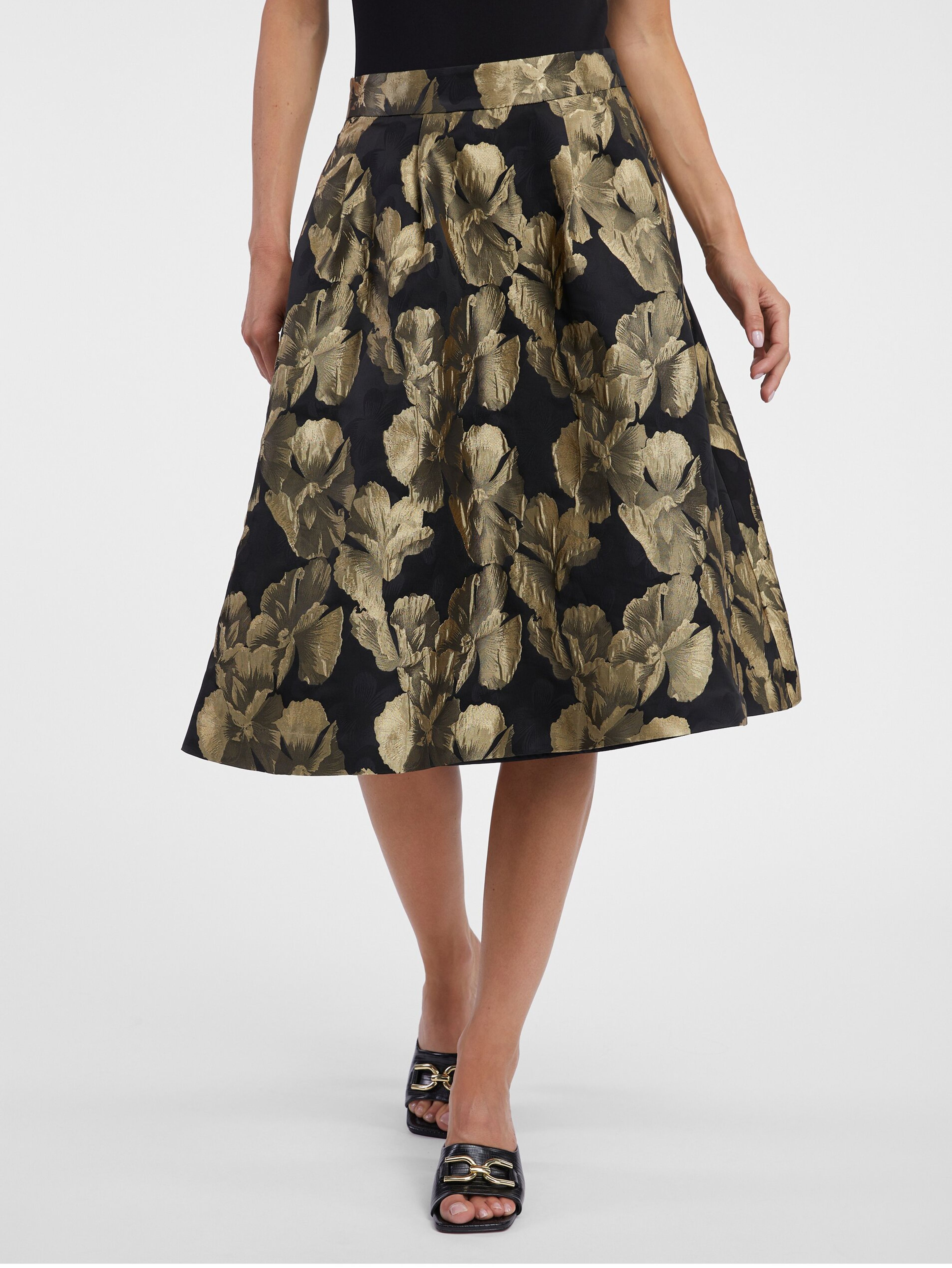 Zlato-čierna dámska kvetovaná sukňa ORSAY