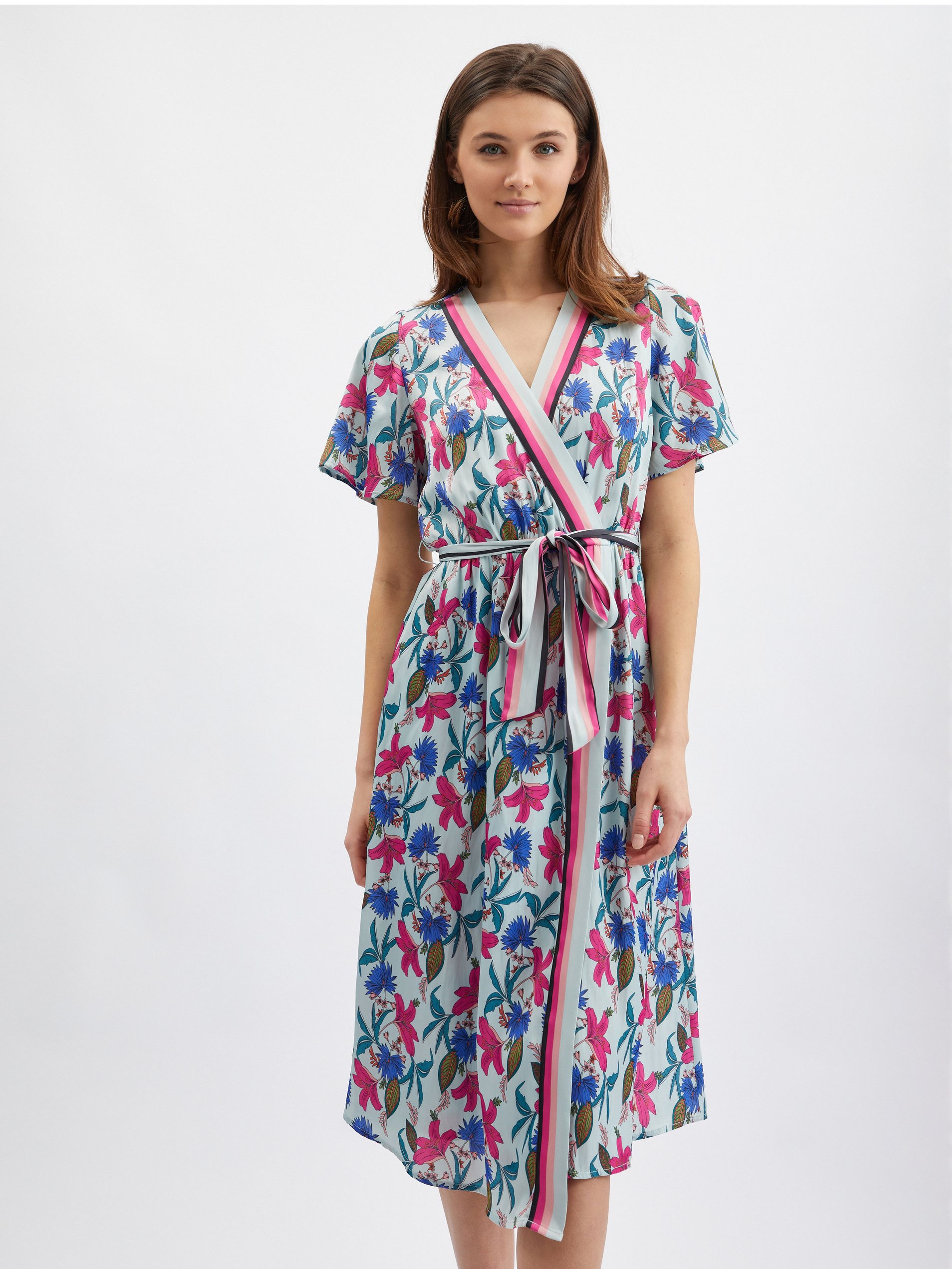 Růžovo-modré dámské květované šaty ORSAY