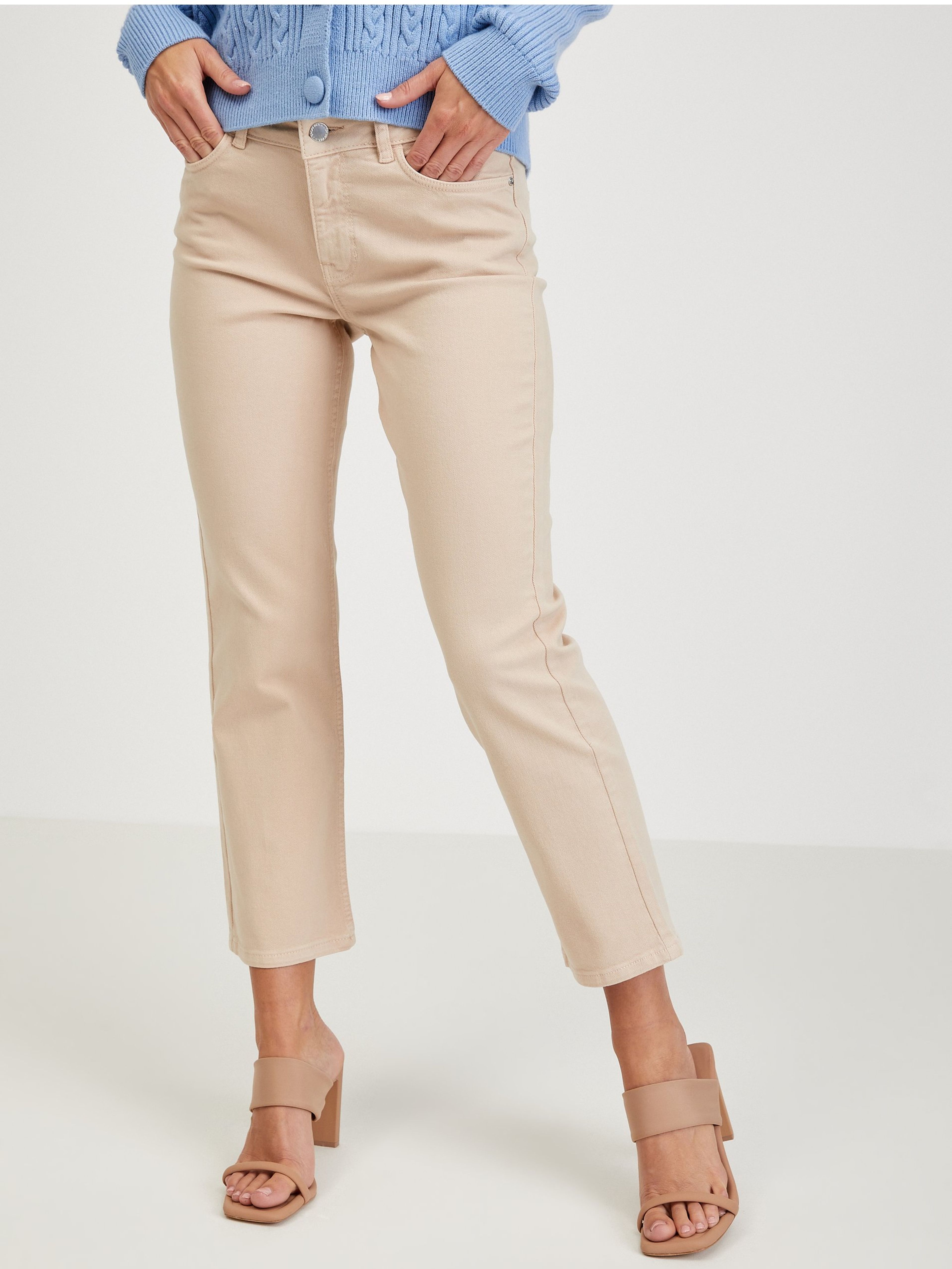 Beżowe damskie jeansy straight fit ORSAY