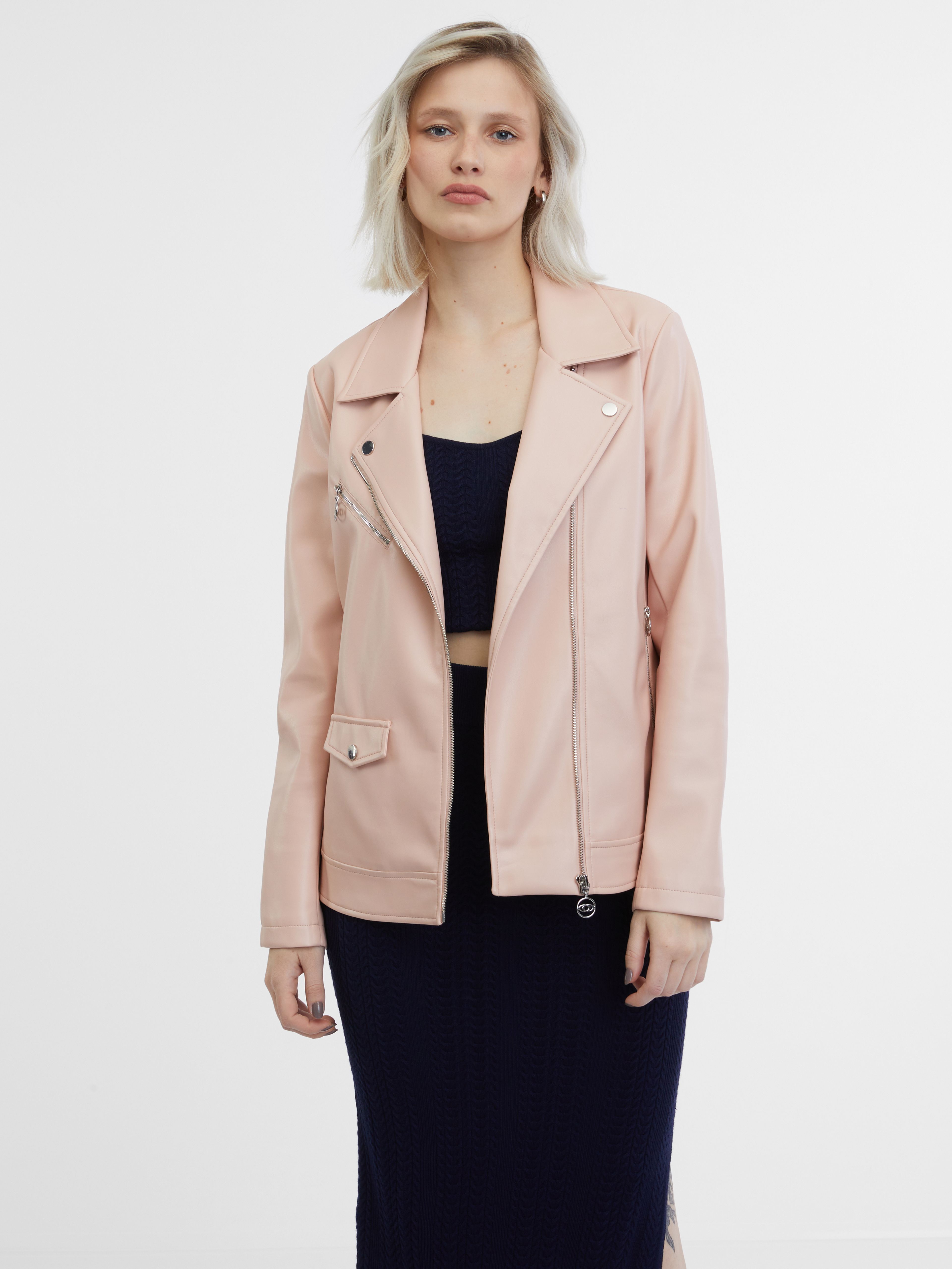Jachetă din piele roz deschis pentru femei ORSAY
