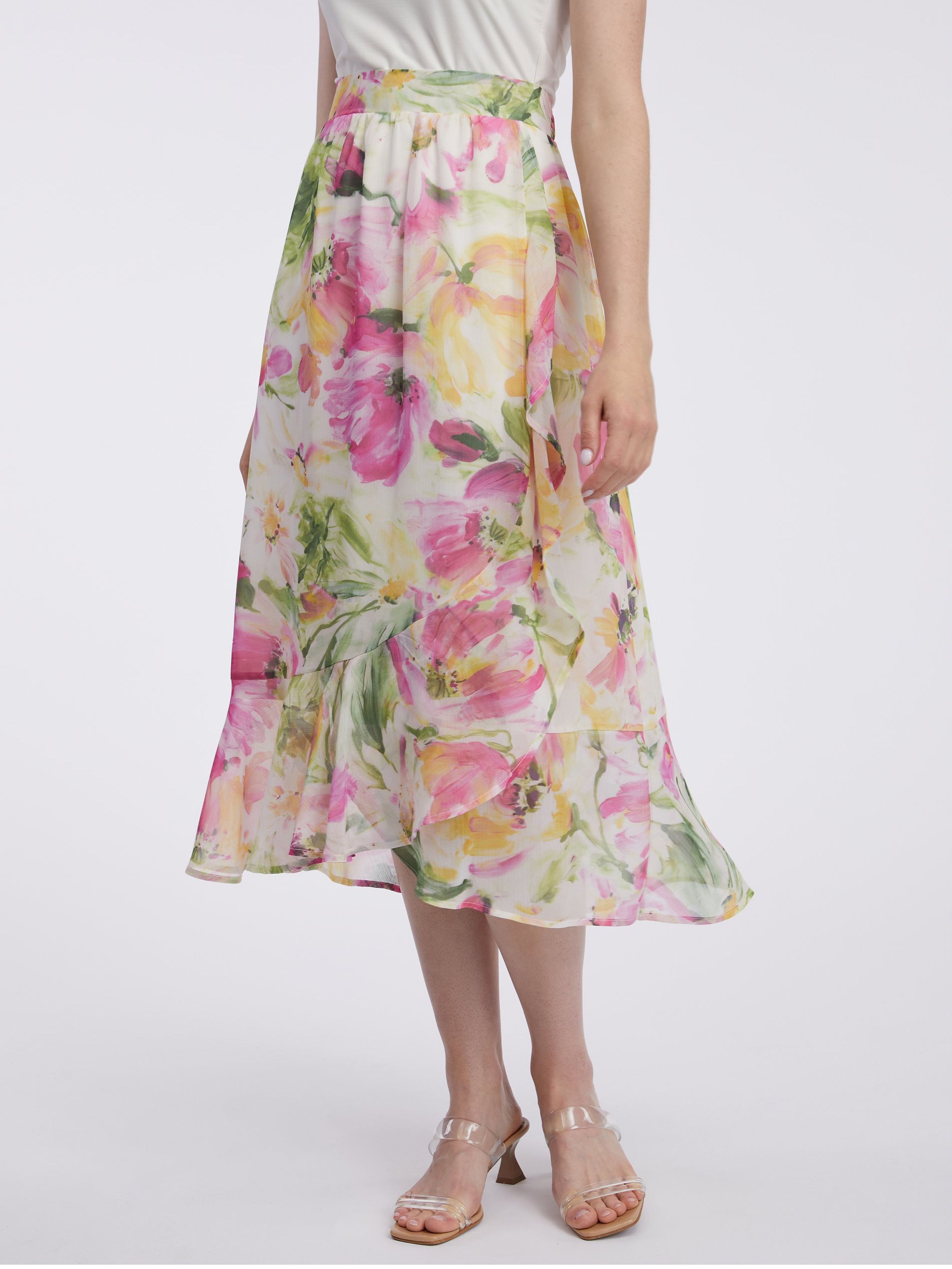 Ružovo-biela dámska kvetinová midi sukňa ORSAY