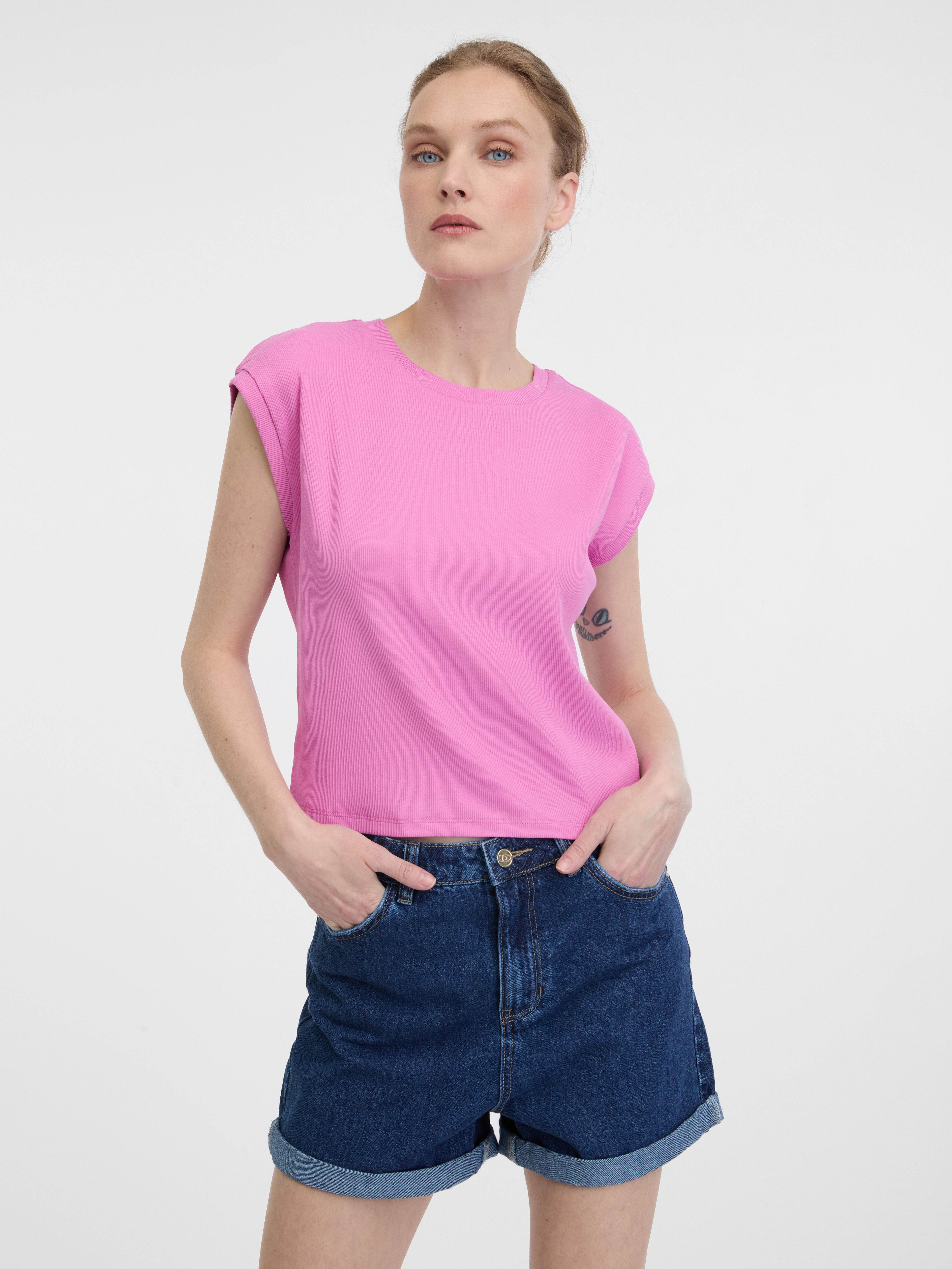 Rožnata ženska crop majica s kratkimi rokavi ORSAY