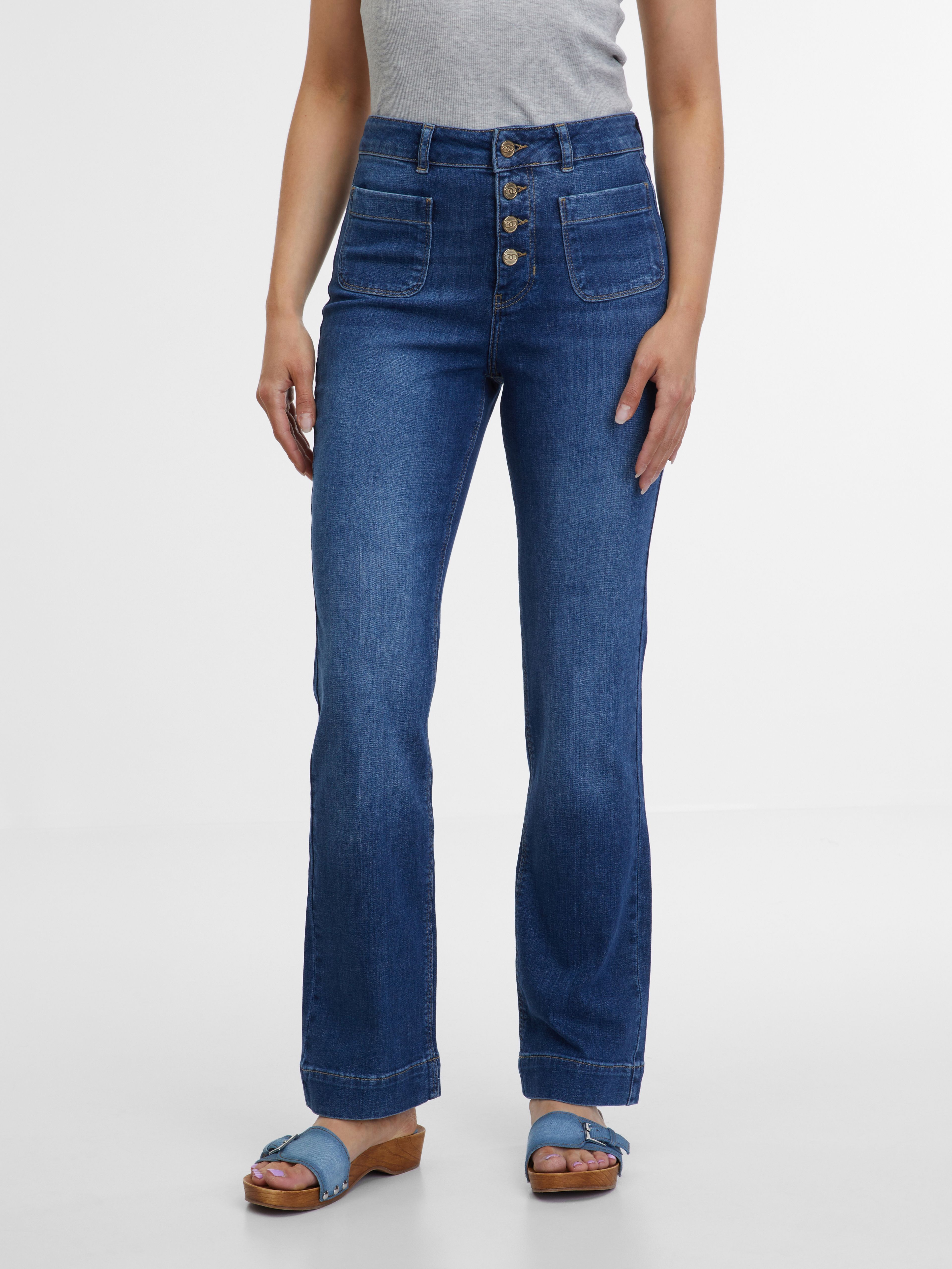 Ciemnoniebieskie damskie jeansy bootcut ORSAY