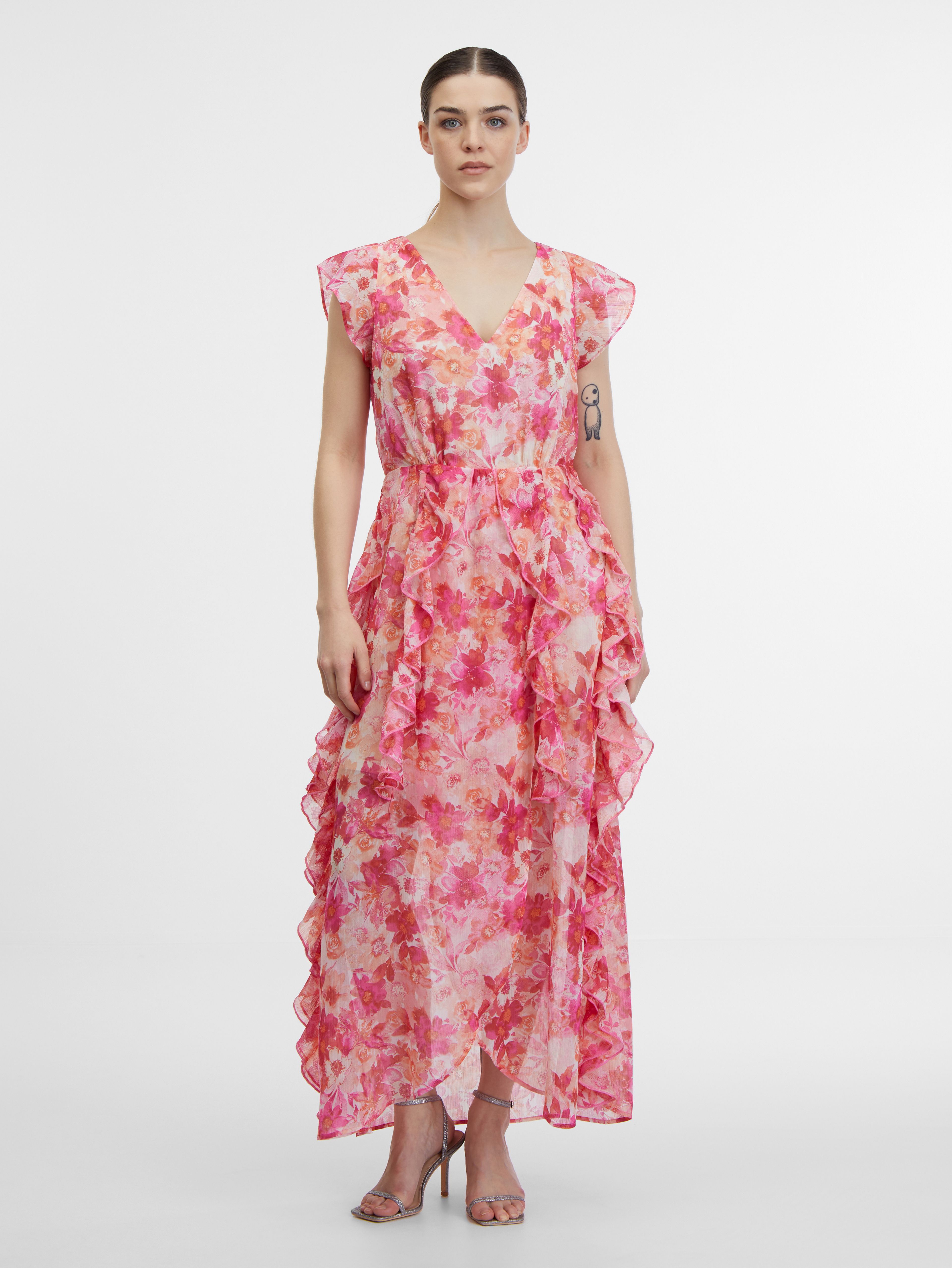 Rožnata ženska maxi obleka s cvetličnim motivom ORSAY