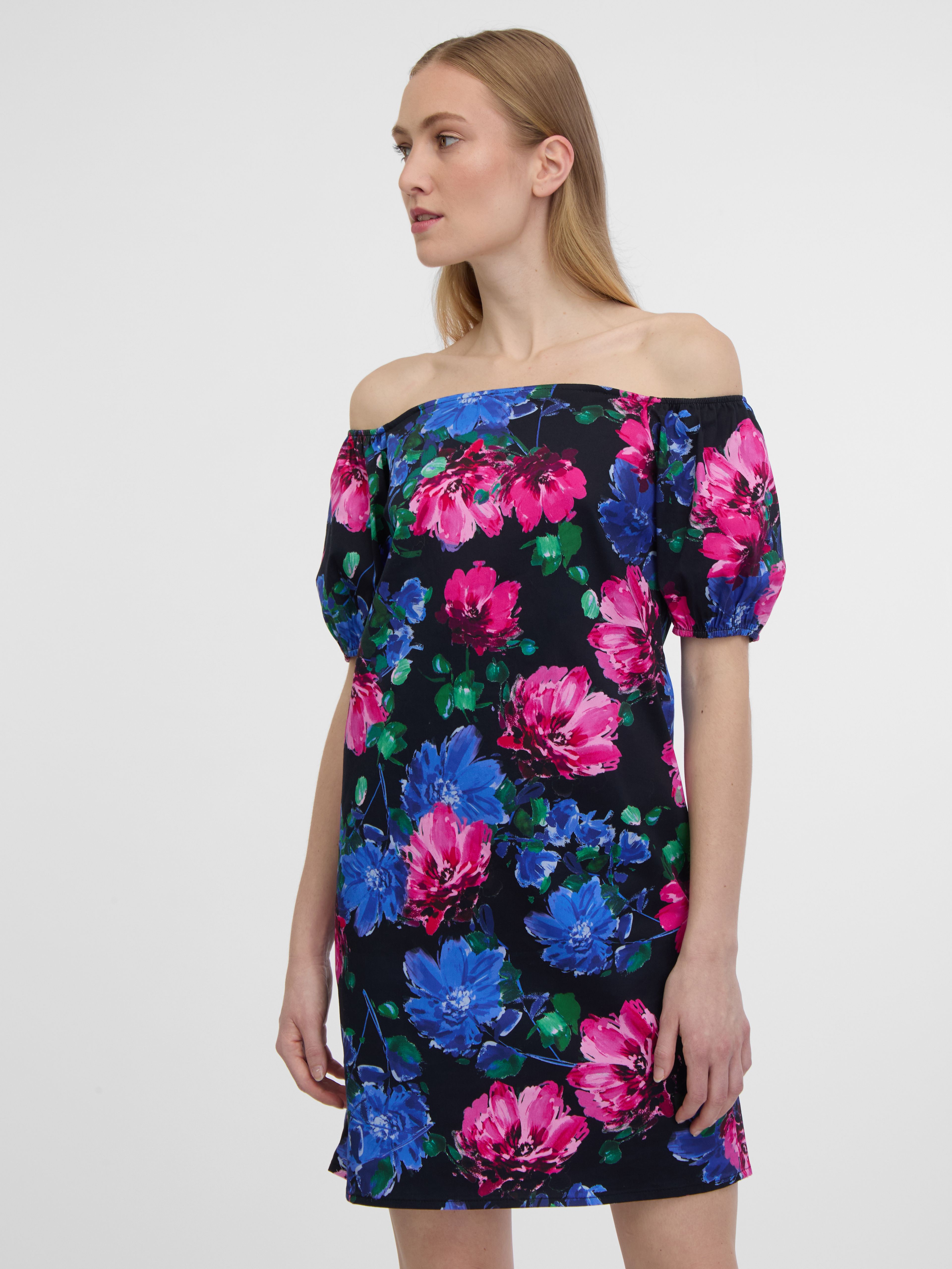 Ružovo-čierne dámske kvetinové midi šaty ORSAY