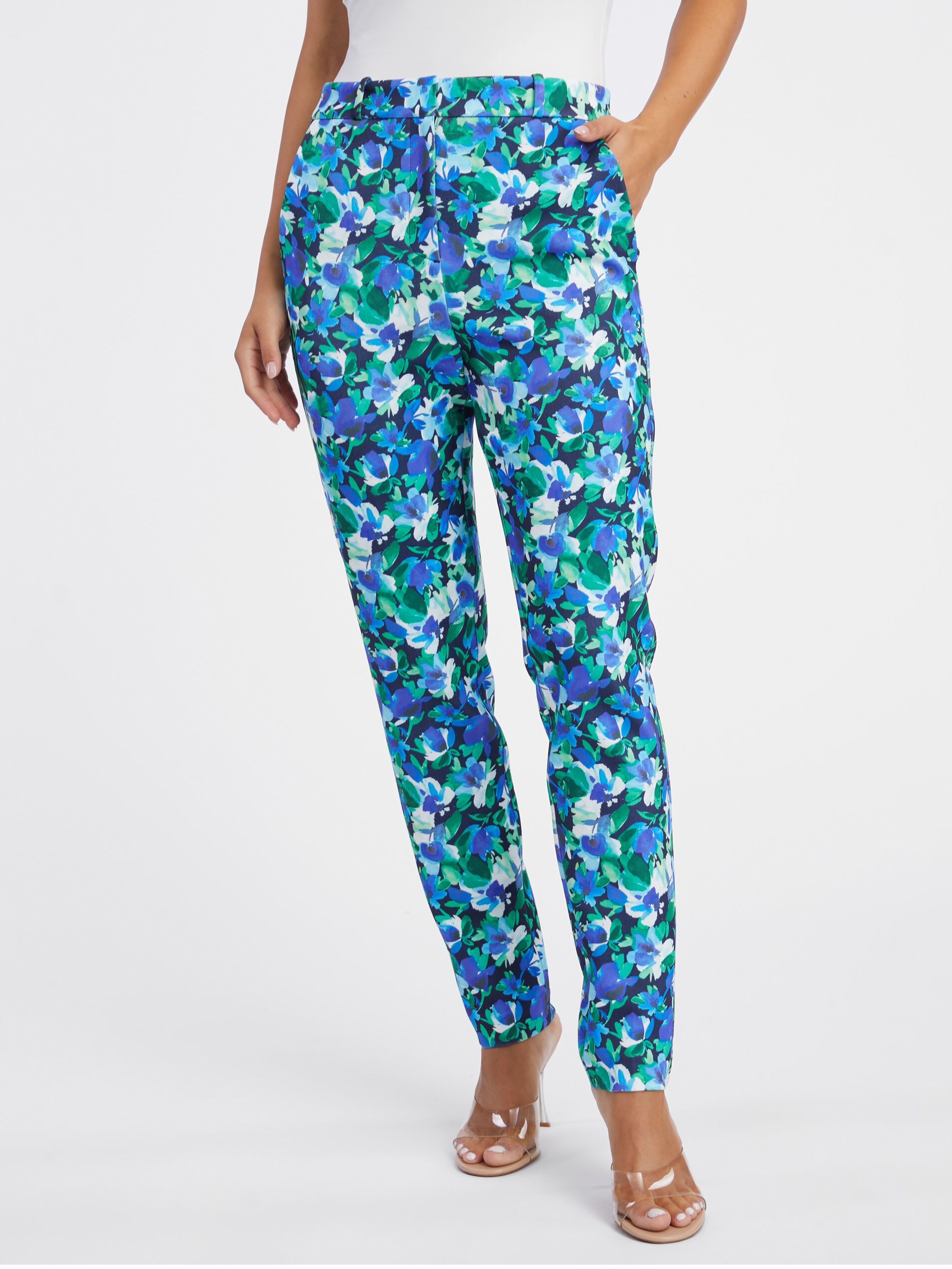 Zielono-niebieskie damskie spodnie w kwiaty ORSAY
