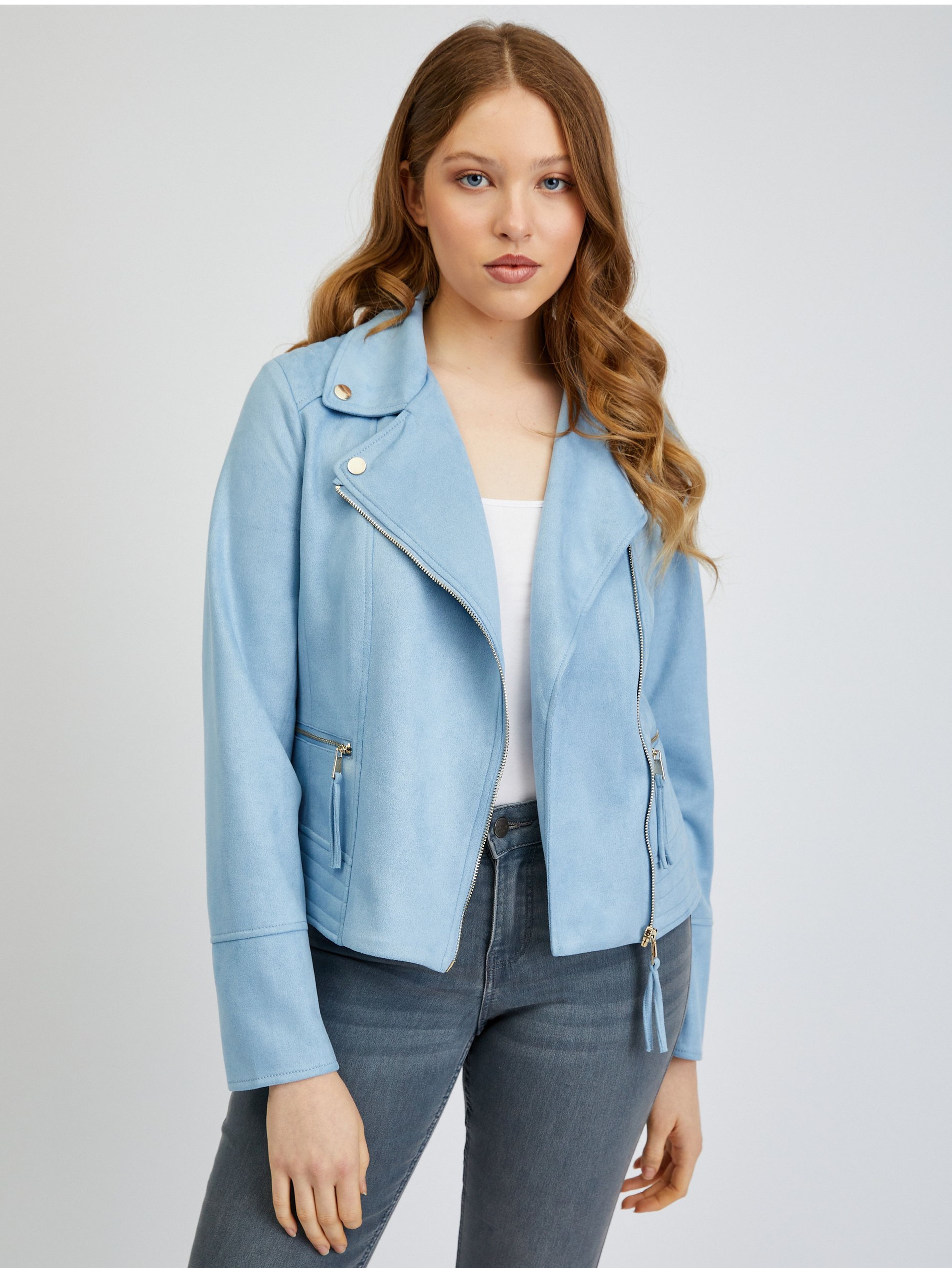 Hellblaue Damen Lederjacke aus Wildleder ORSAY