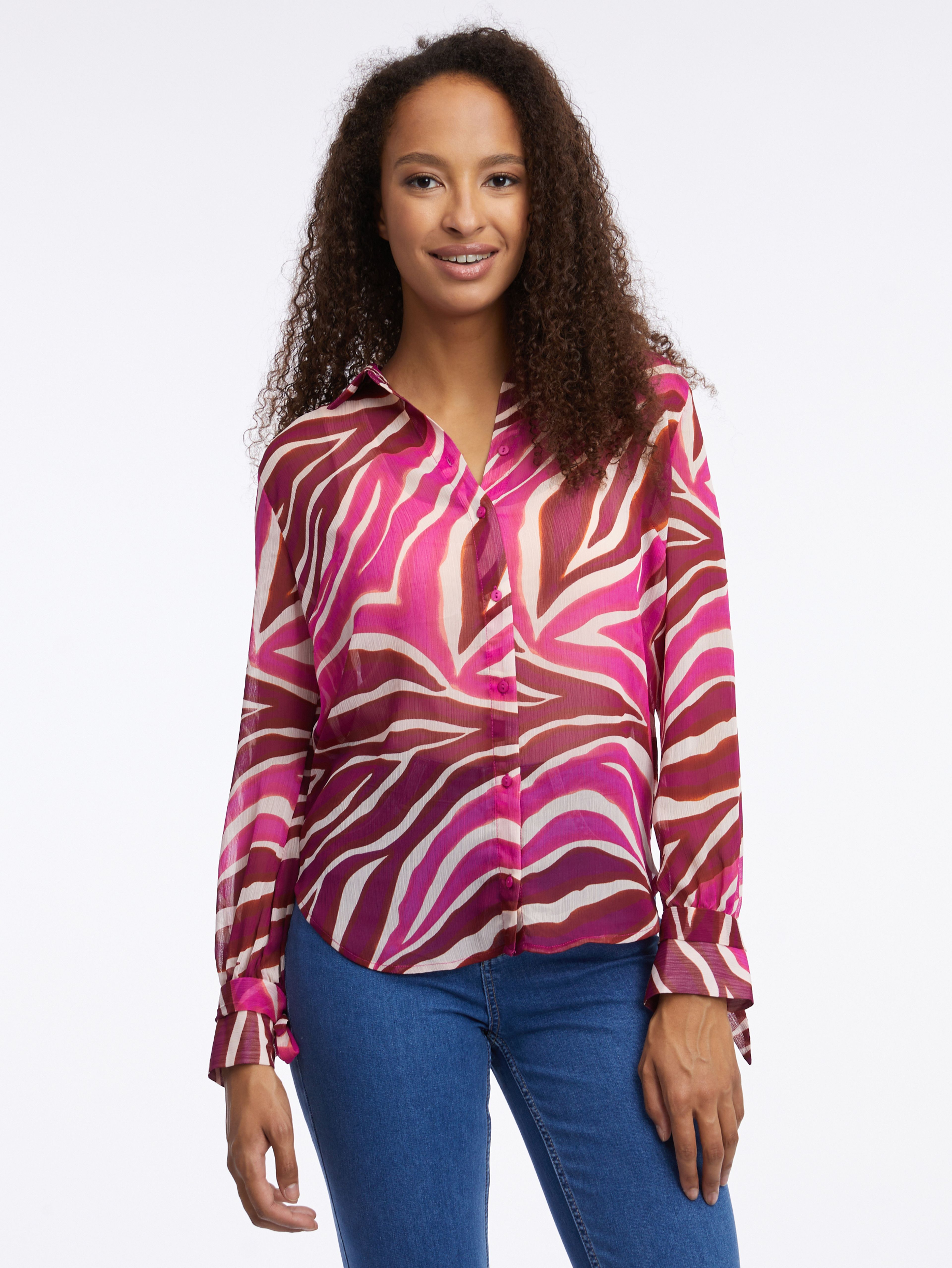 Różowo-bordowa wzorzysta bluzka damska ORSAY