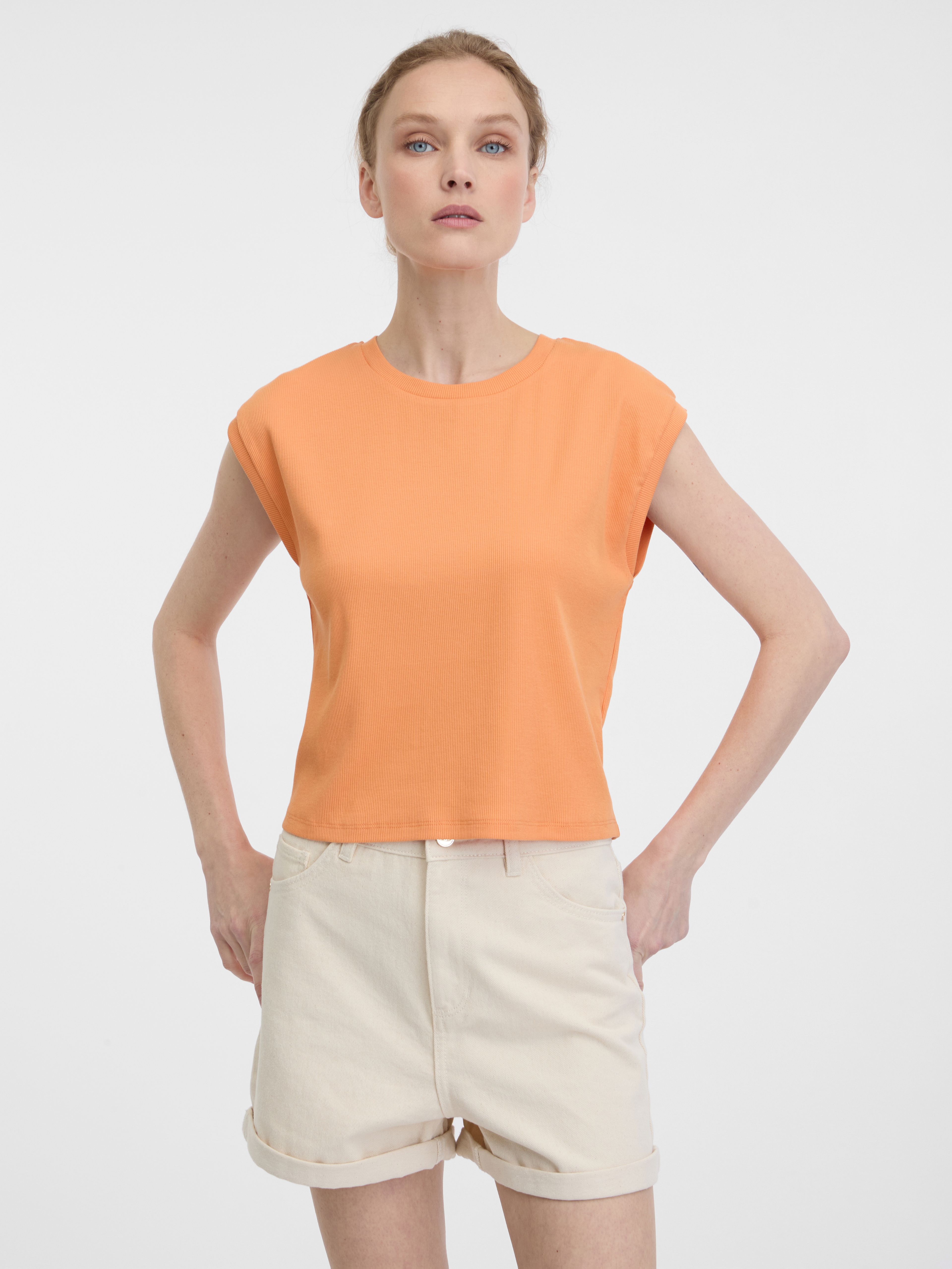 Oranžna ženska crop majica s kratkimi rokavi ORSAY
