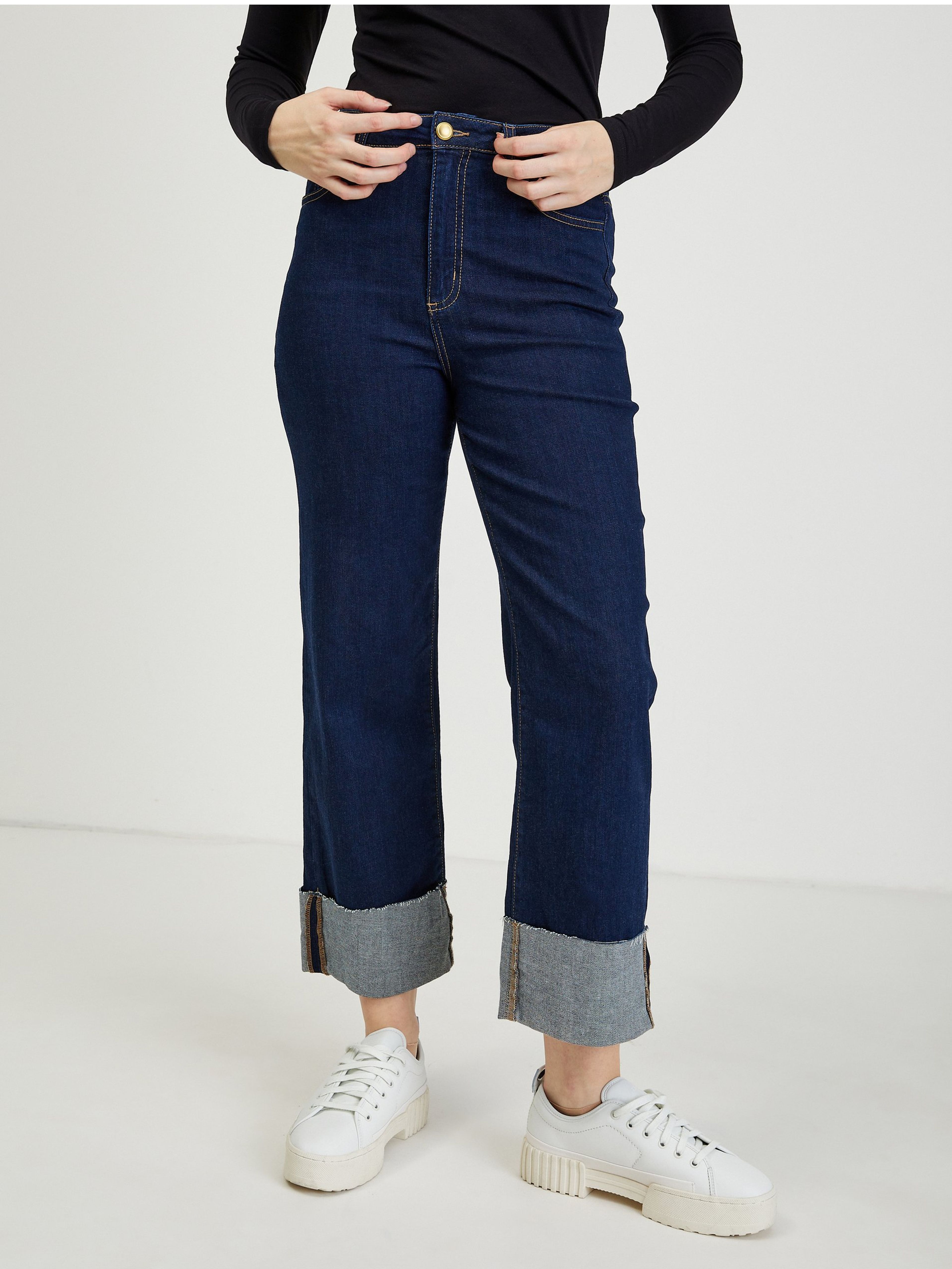 Tmavomodré dámske džínsy rovného strihu ORSAY