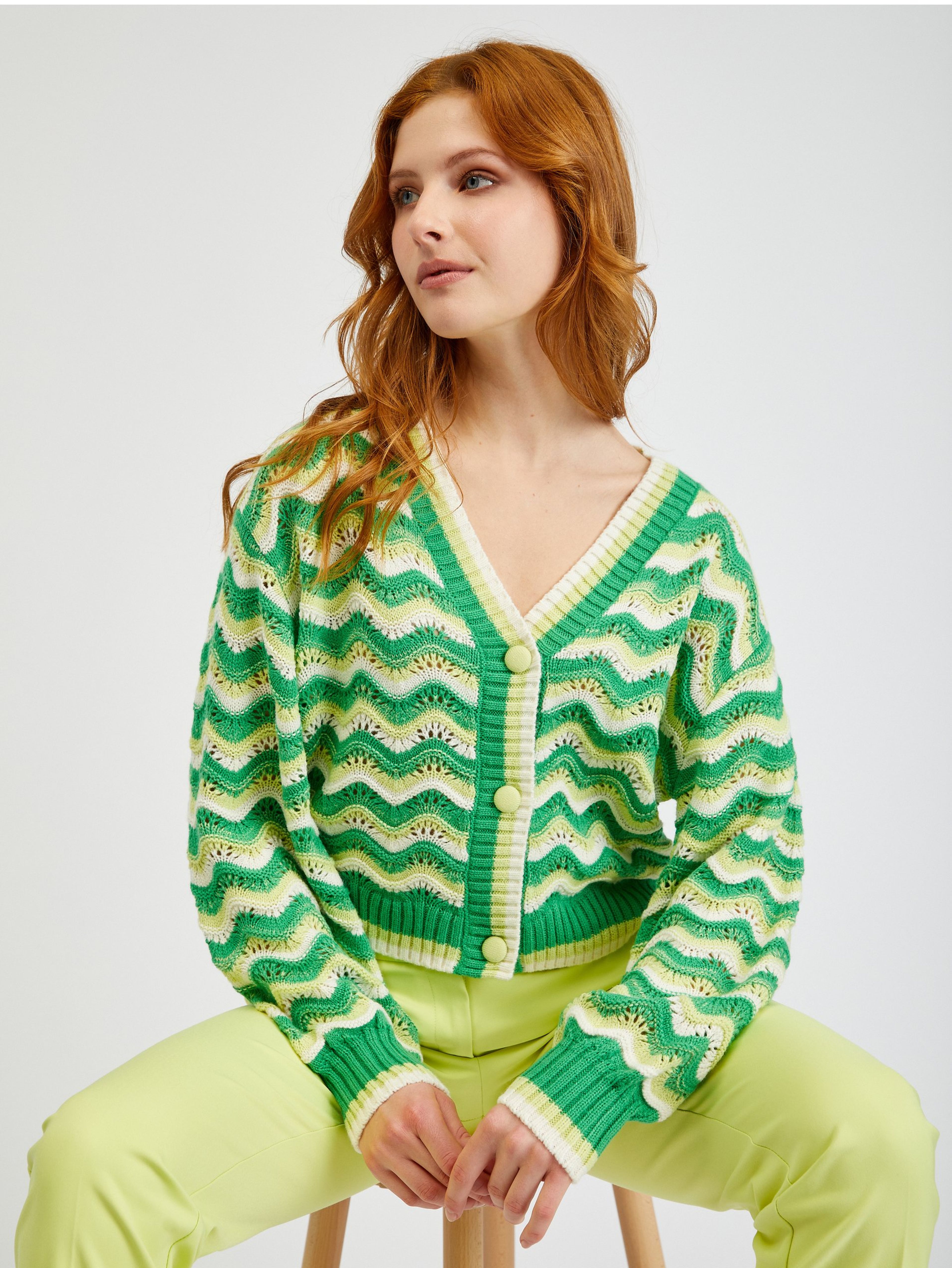 Zelený dámsky pruhovaný sveter ORSAY