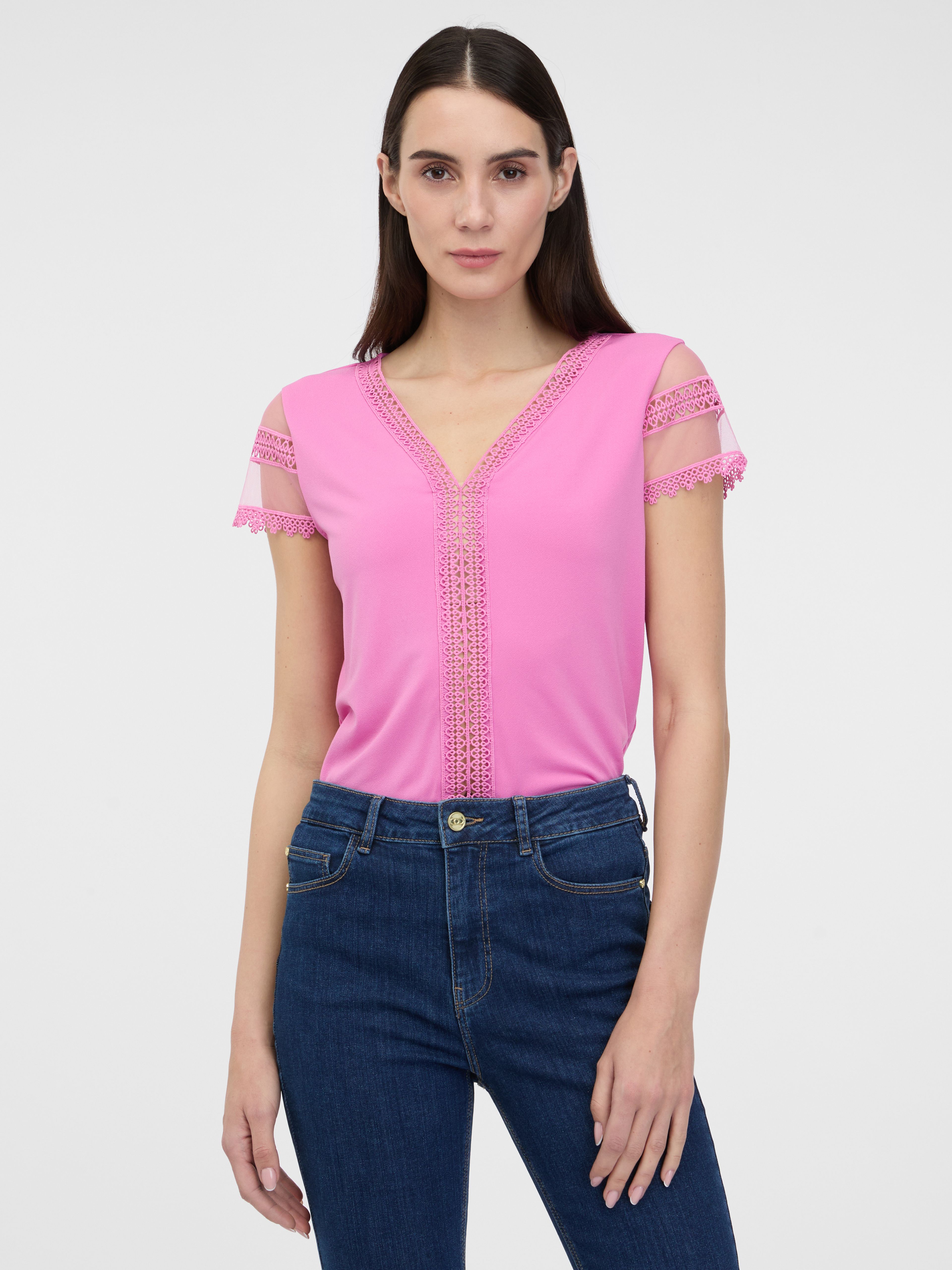 Różowa koszulka damska z krótkim rękawem ORSAY