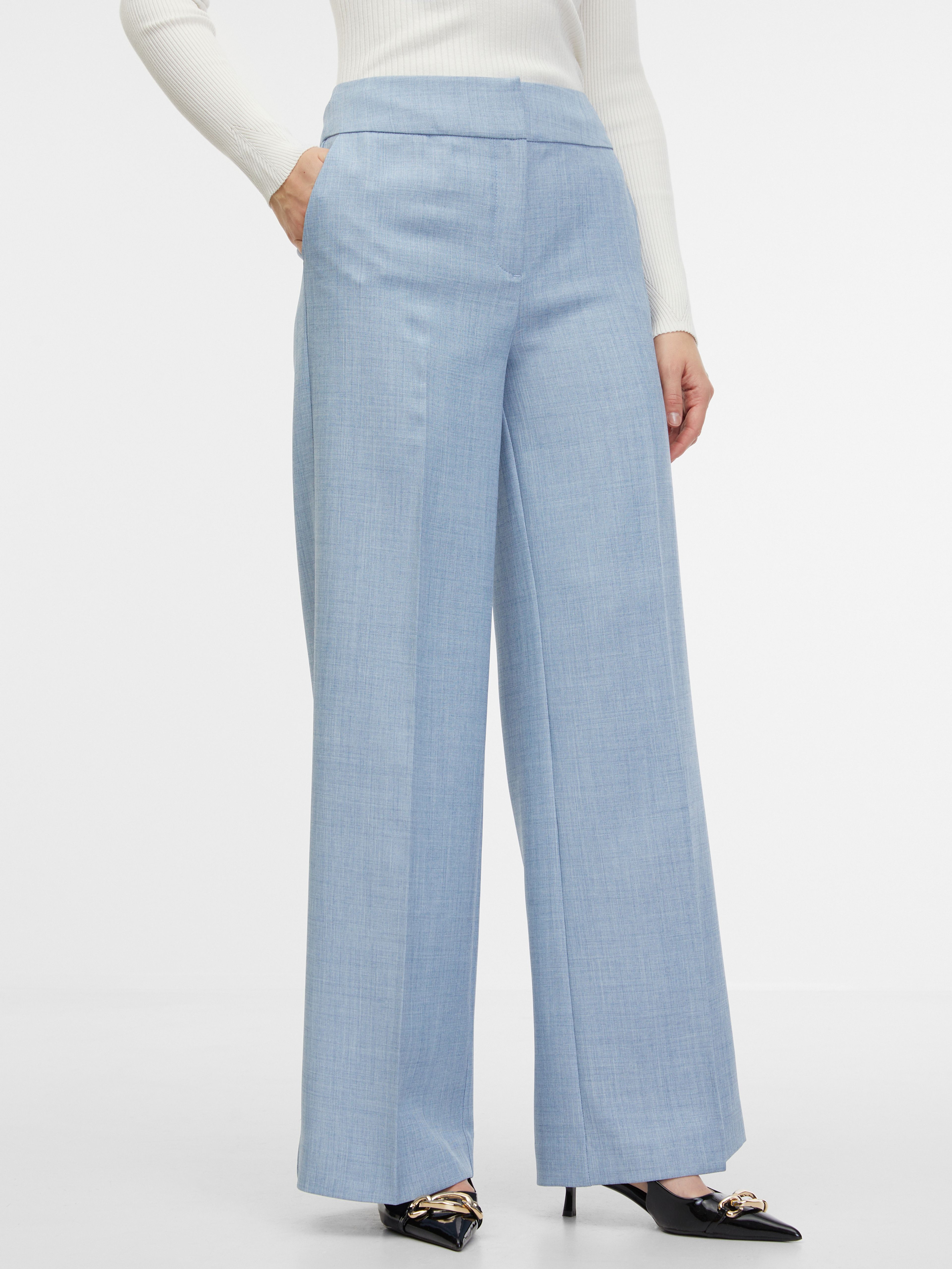 Jasnoniebieskie damskie spodnie z szerokimi nogawkami ORSAY