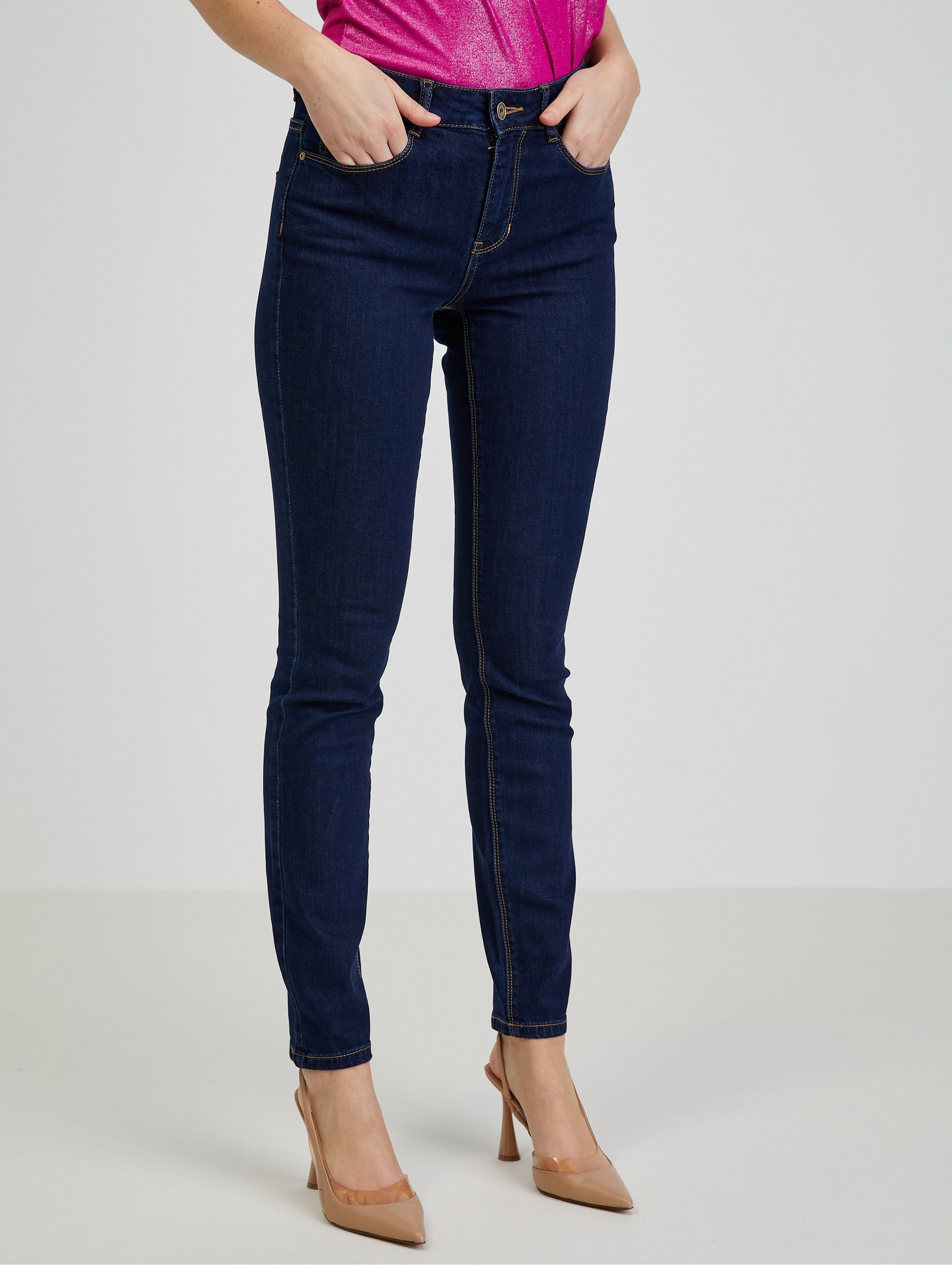 Granatowe jeansy damskie slim fit ORSAY