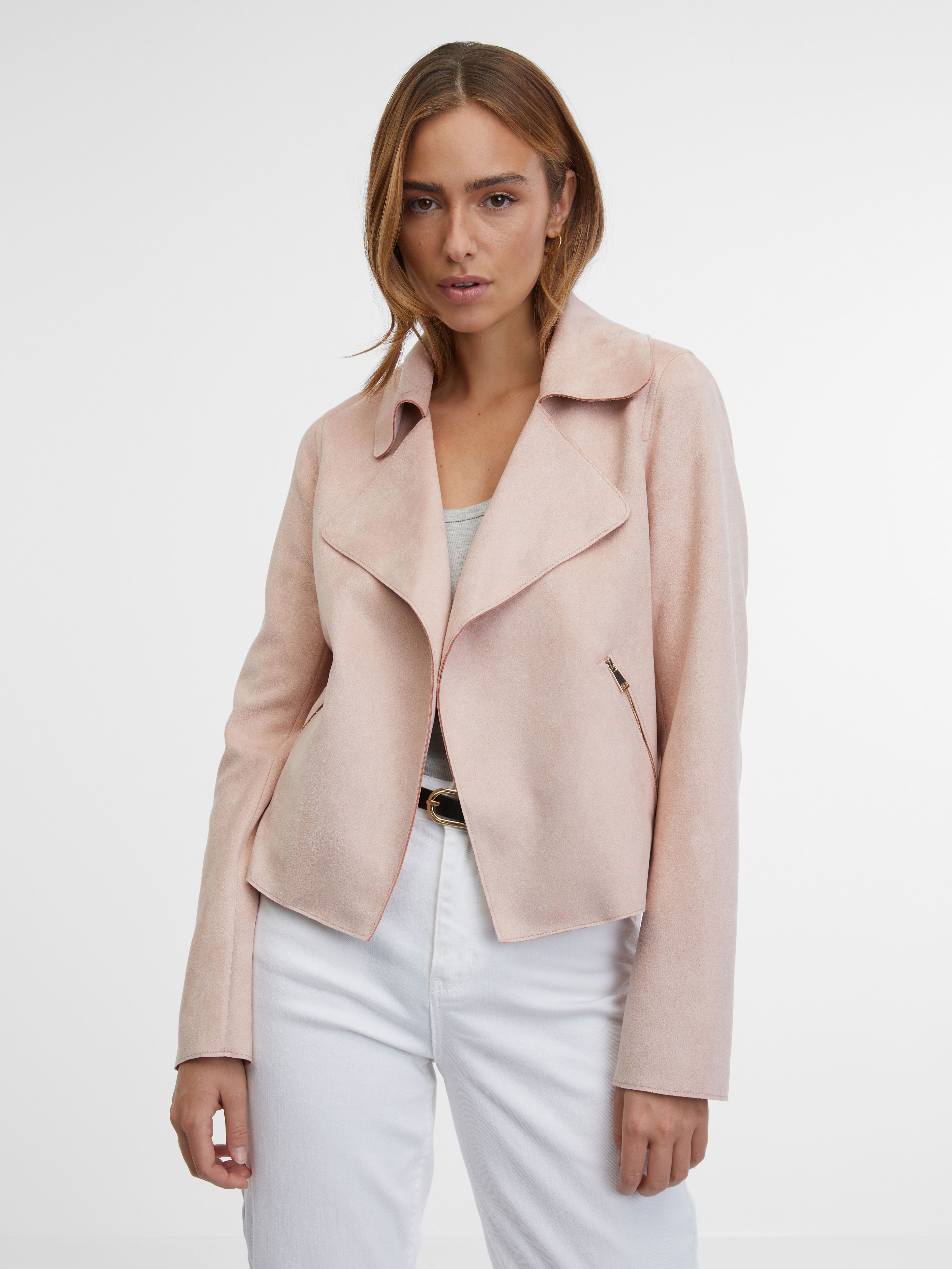 Svijetlo ružičasta ženska jakna od brušene kože ORSAY
