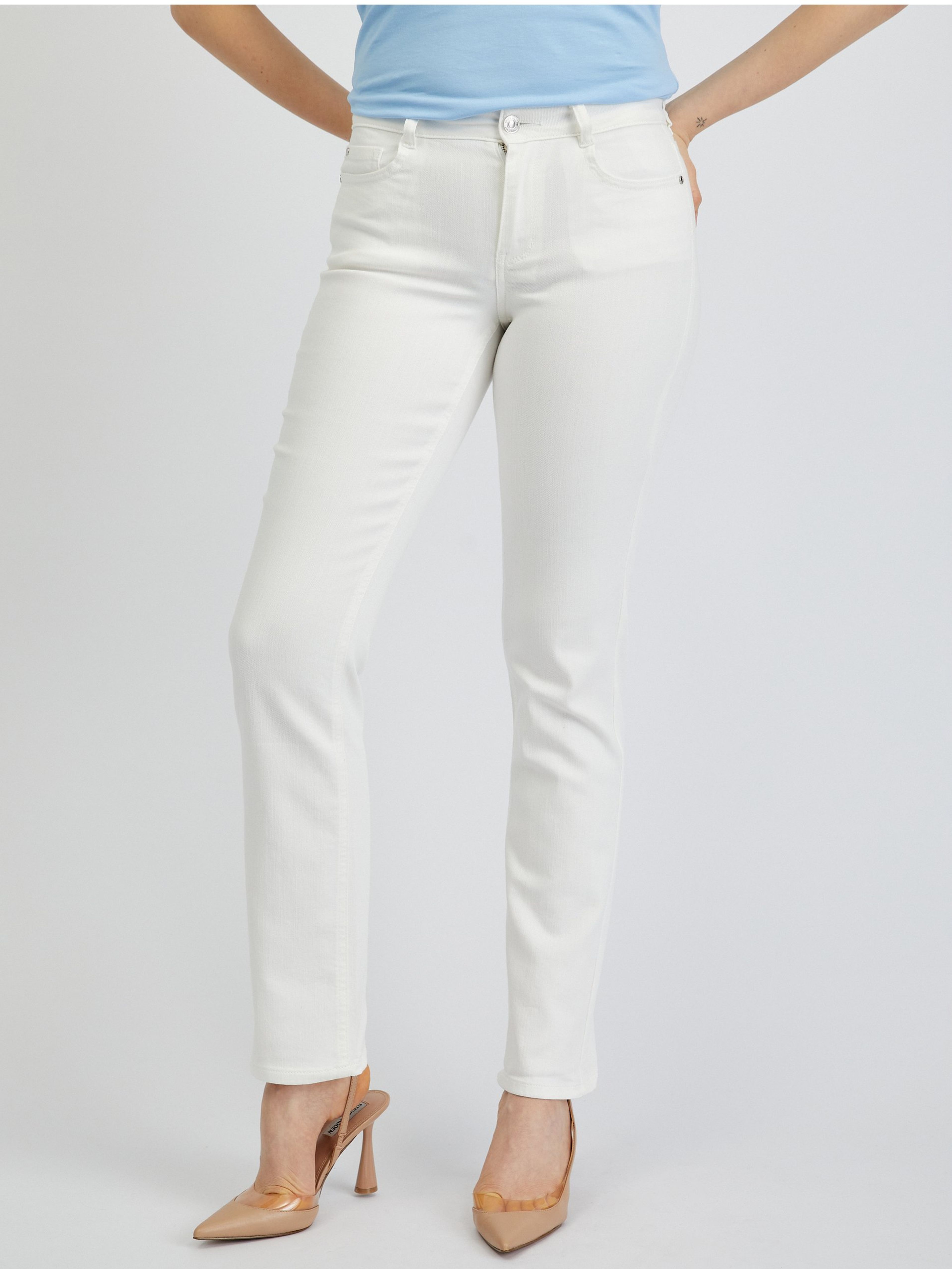 Biele dámske džínsy rovného strihu ORSAY