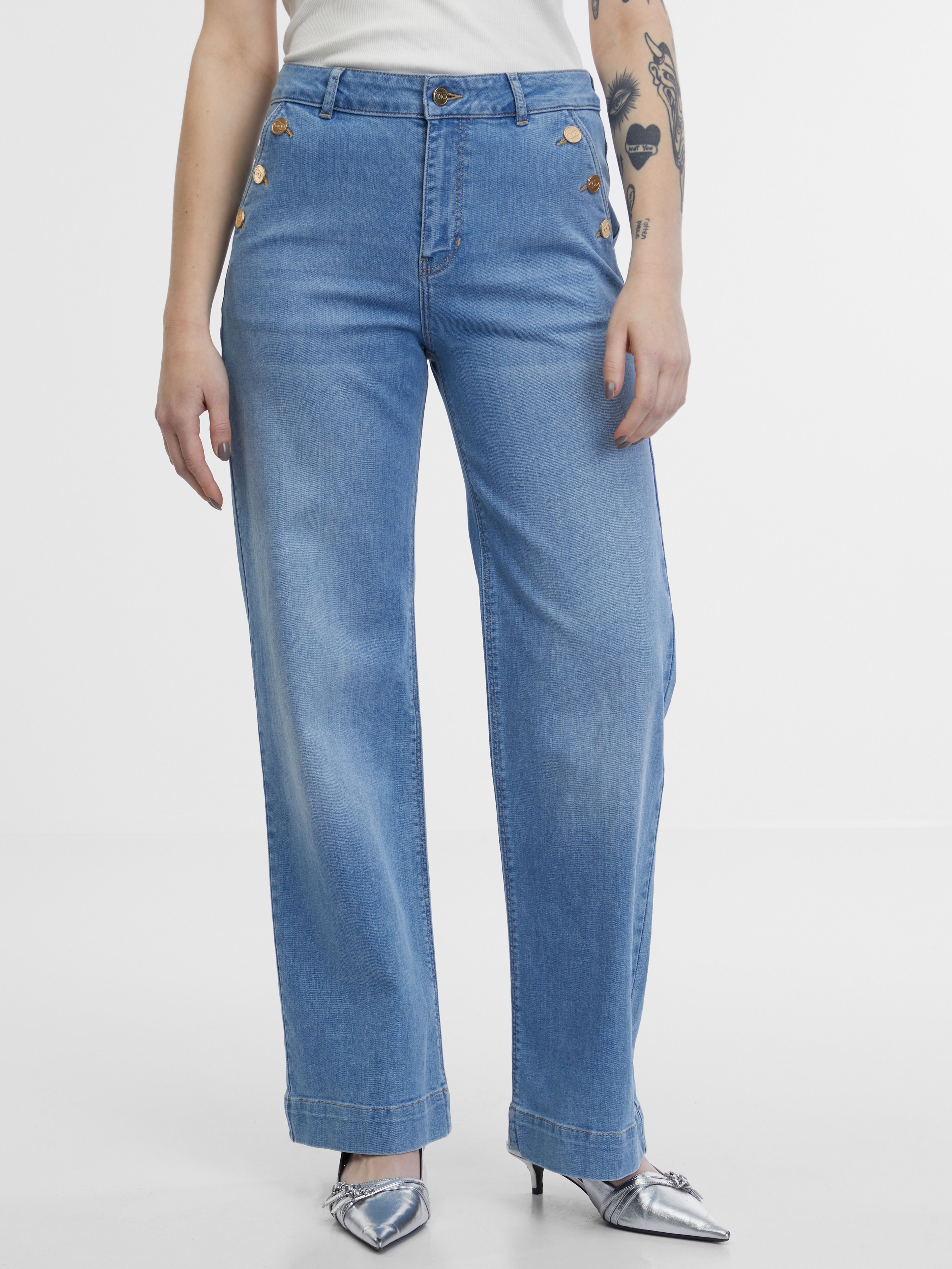 Jasnoniebieskie szerokie jeansy damskie ORSAY