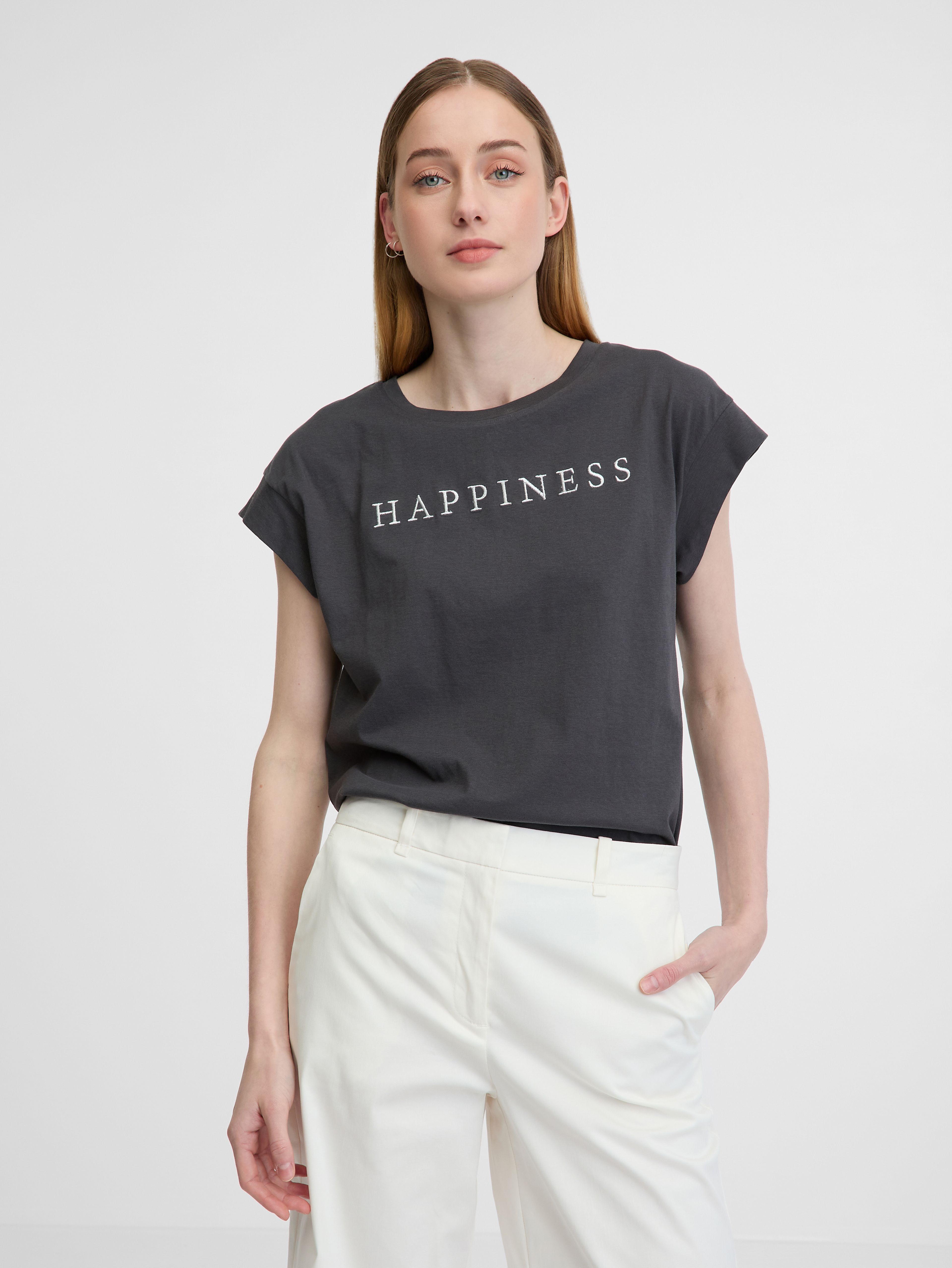 Dunkelgraues Damen-T-Shirt mit kurzen Ärmeln ORSAY