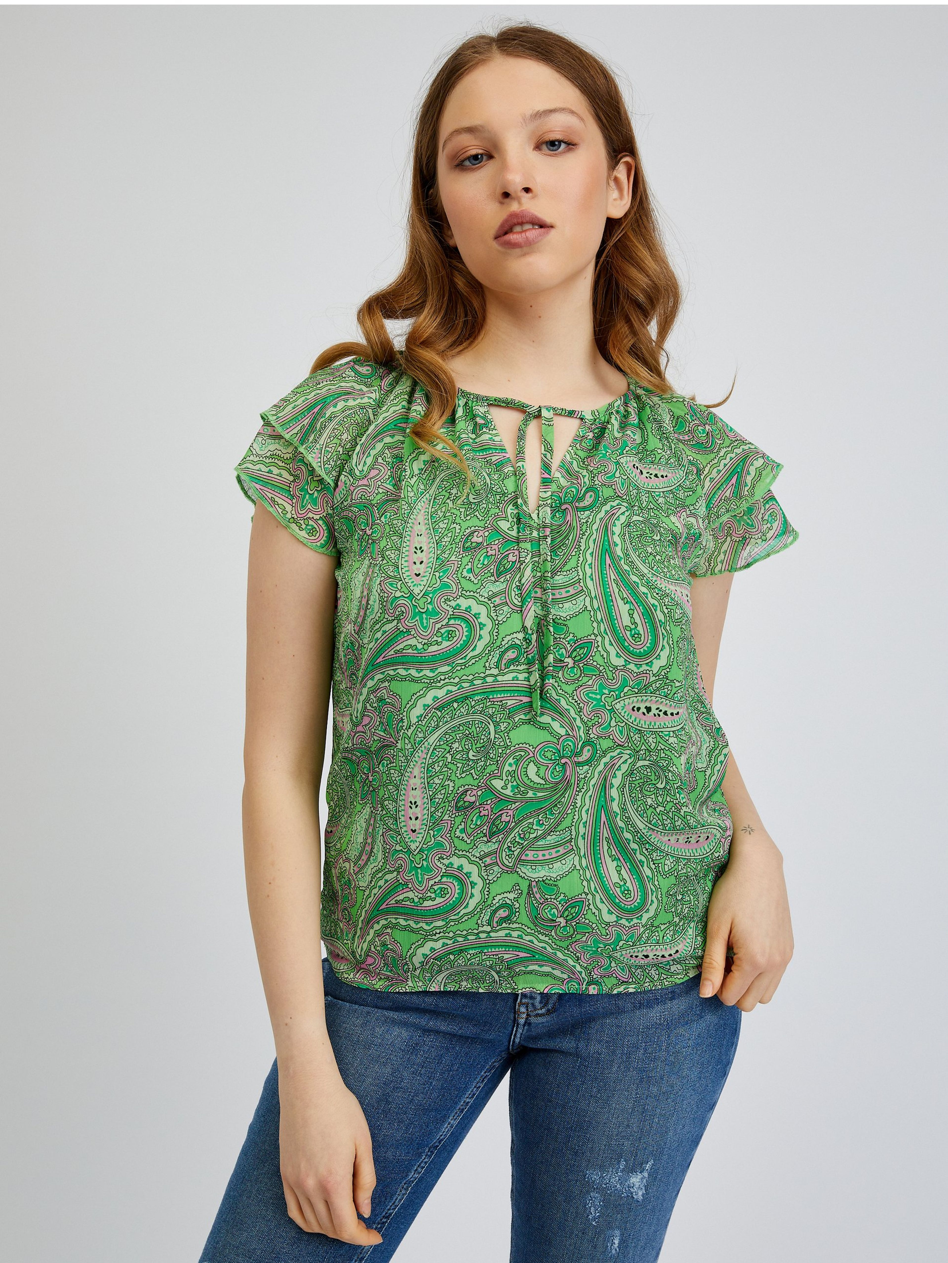 Zielona bluzka damska wzorzysta ORSAY