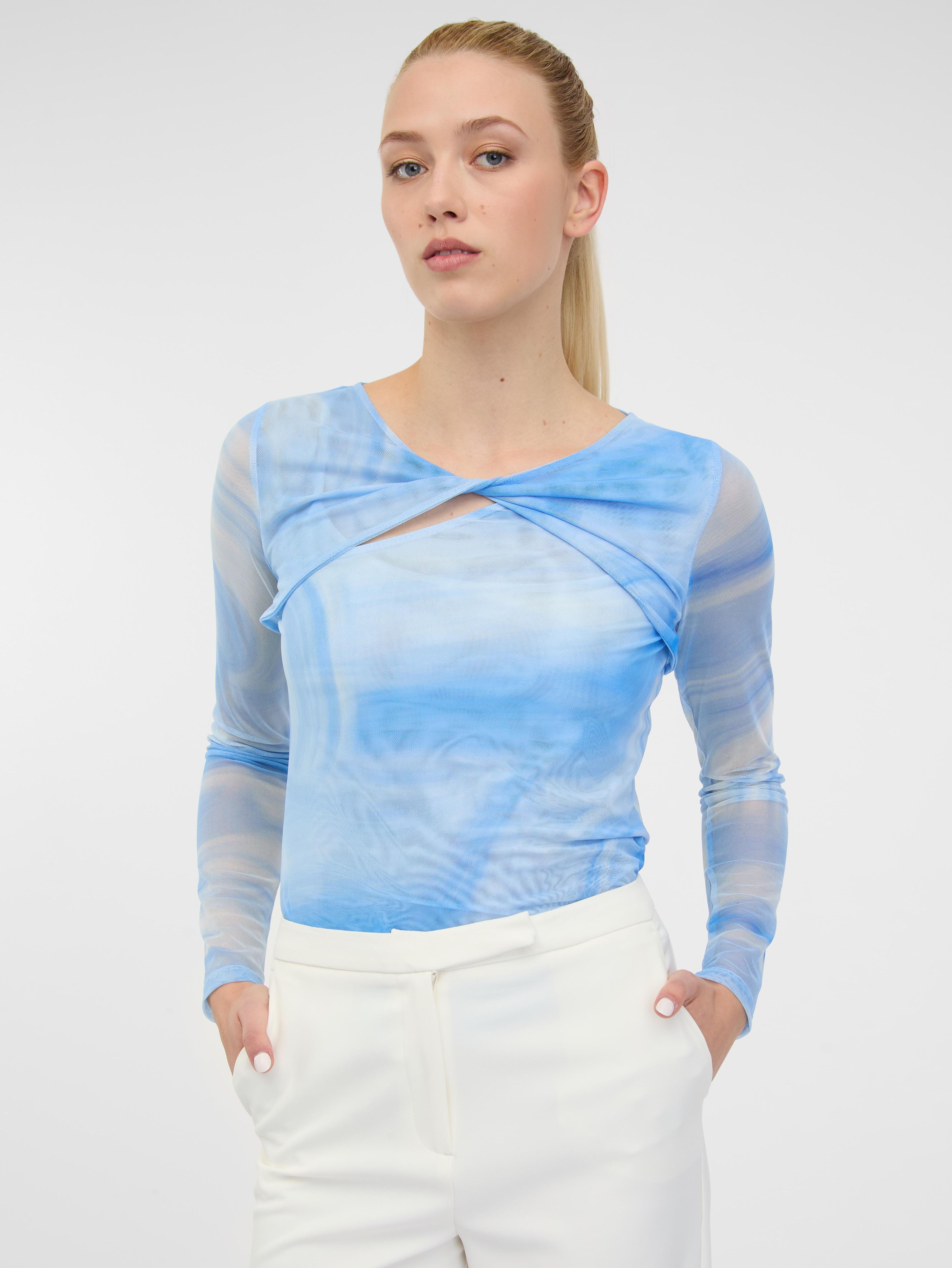 Modré dámské vzorované tričko s dlouhým rukávem ORSAY