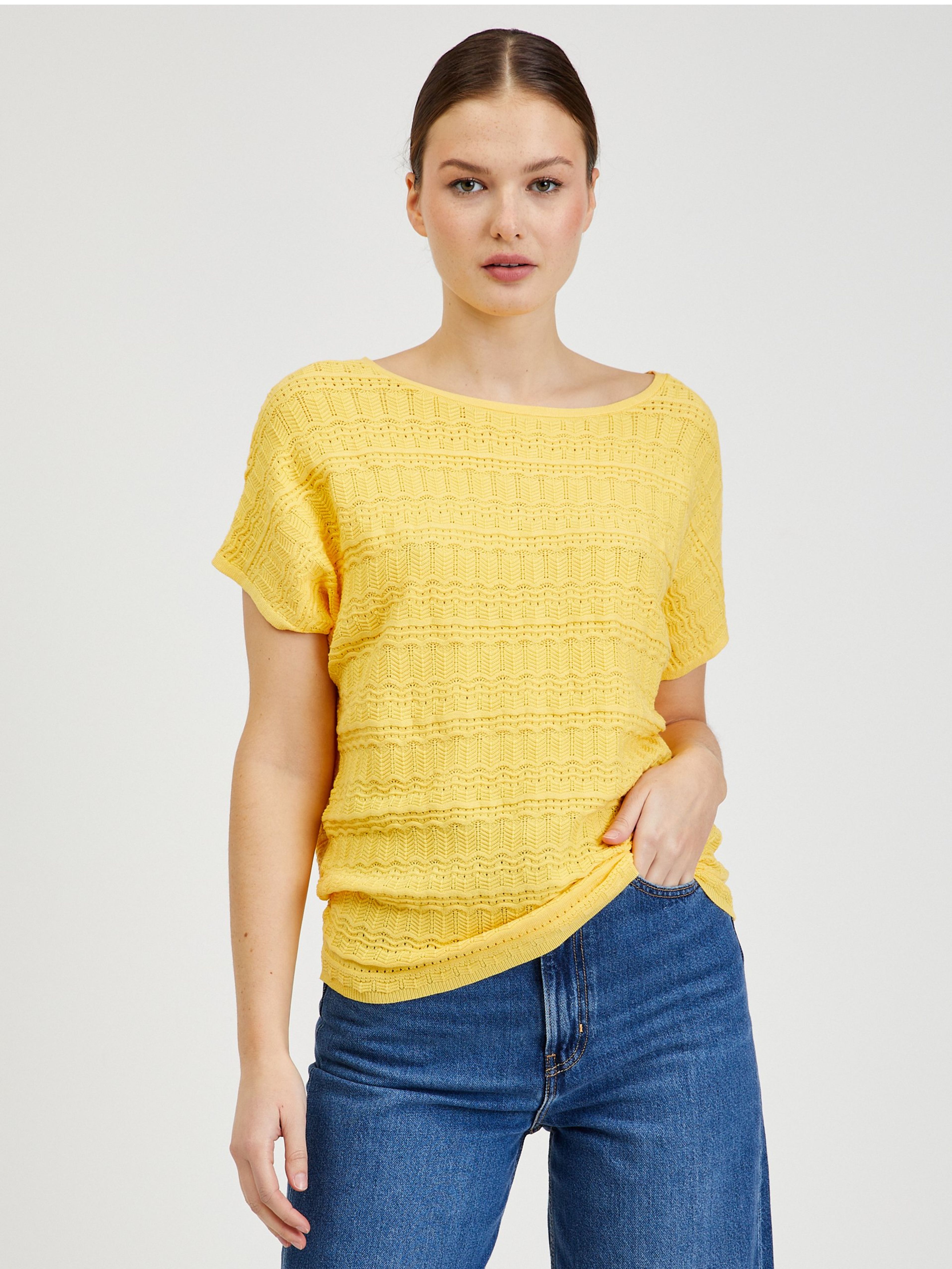 Žlutý dámský svetr s krátkým rukávem ORSAY
