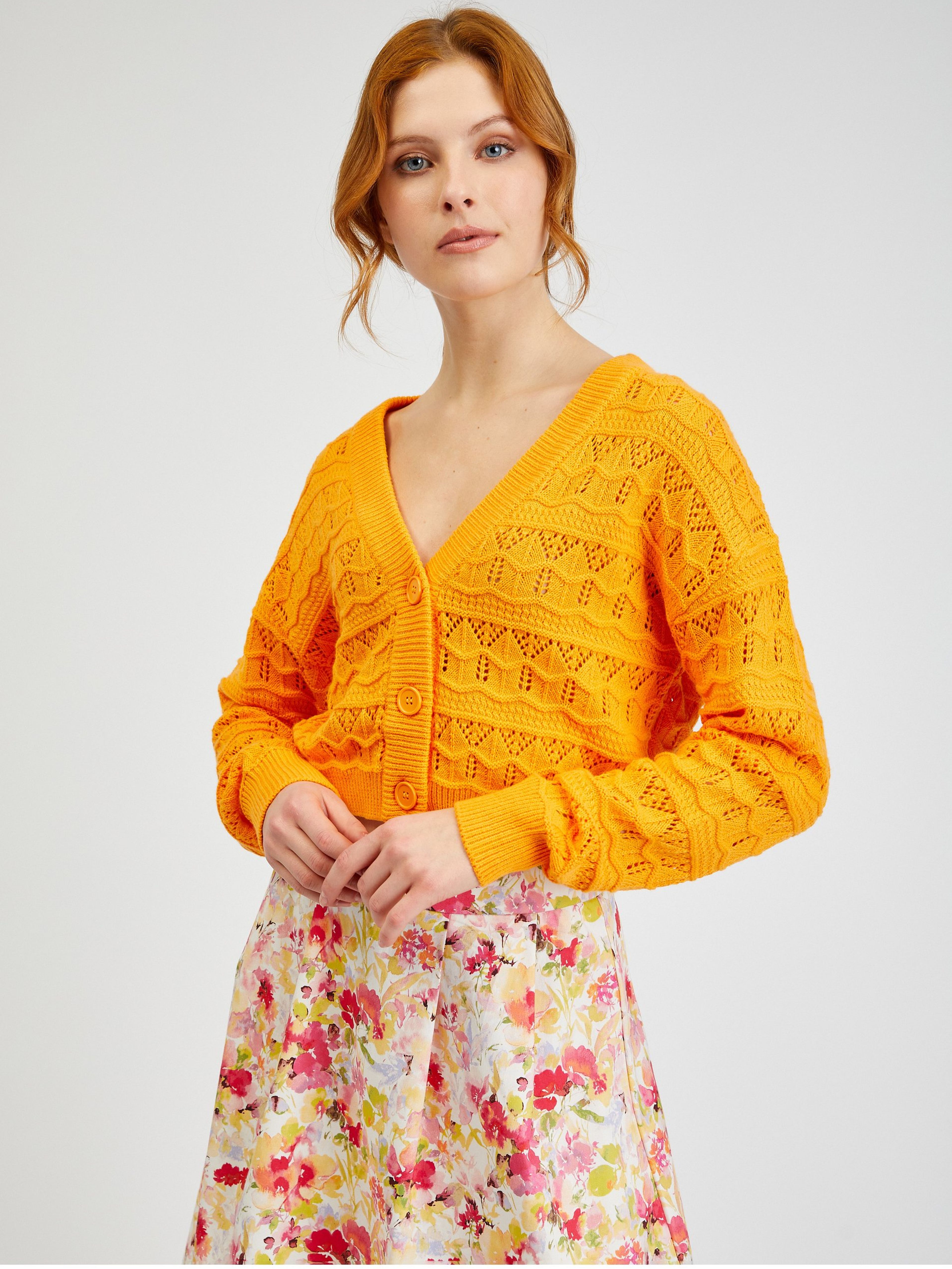 Oranžový dámsky vzorovaný sveter ORSAY