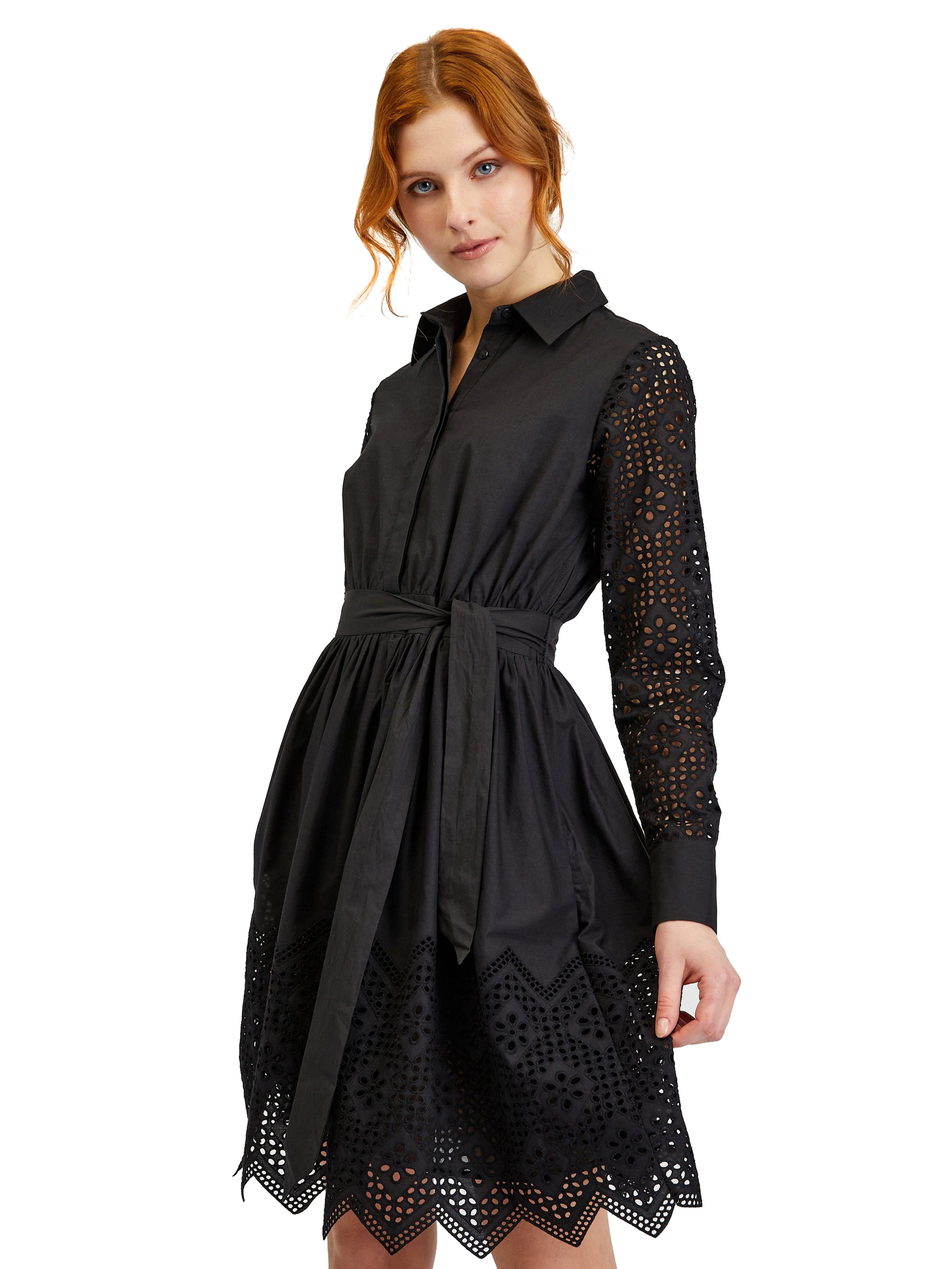 Čierne dámske perforované košeľové šaty so zaväzovaním ORSAY