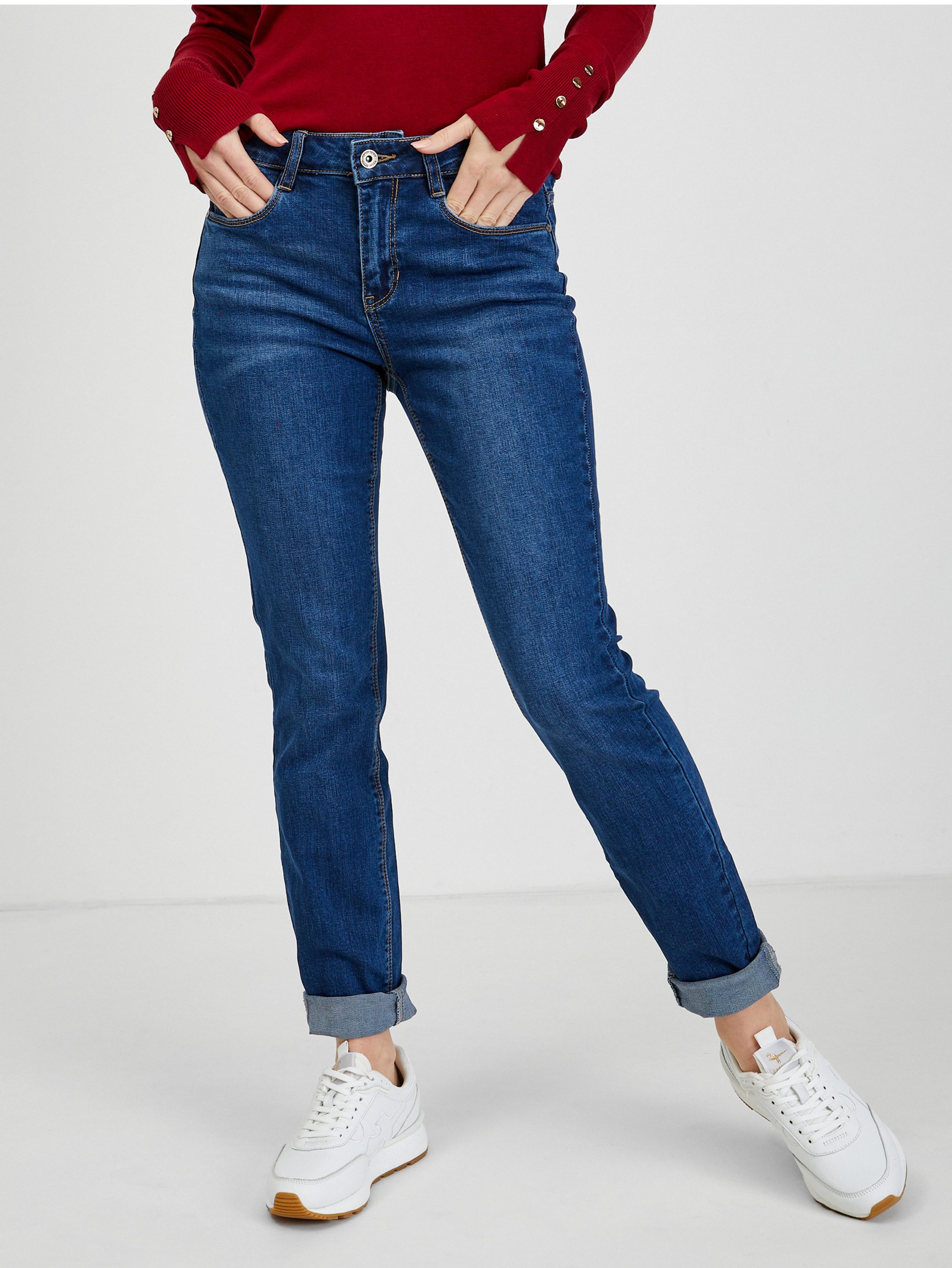Granatowe jeansy damskie slim fit ORSAY