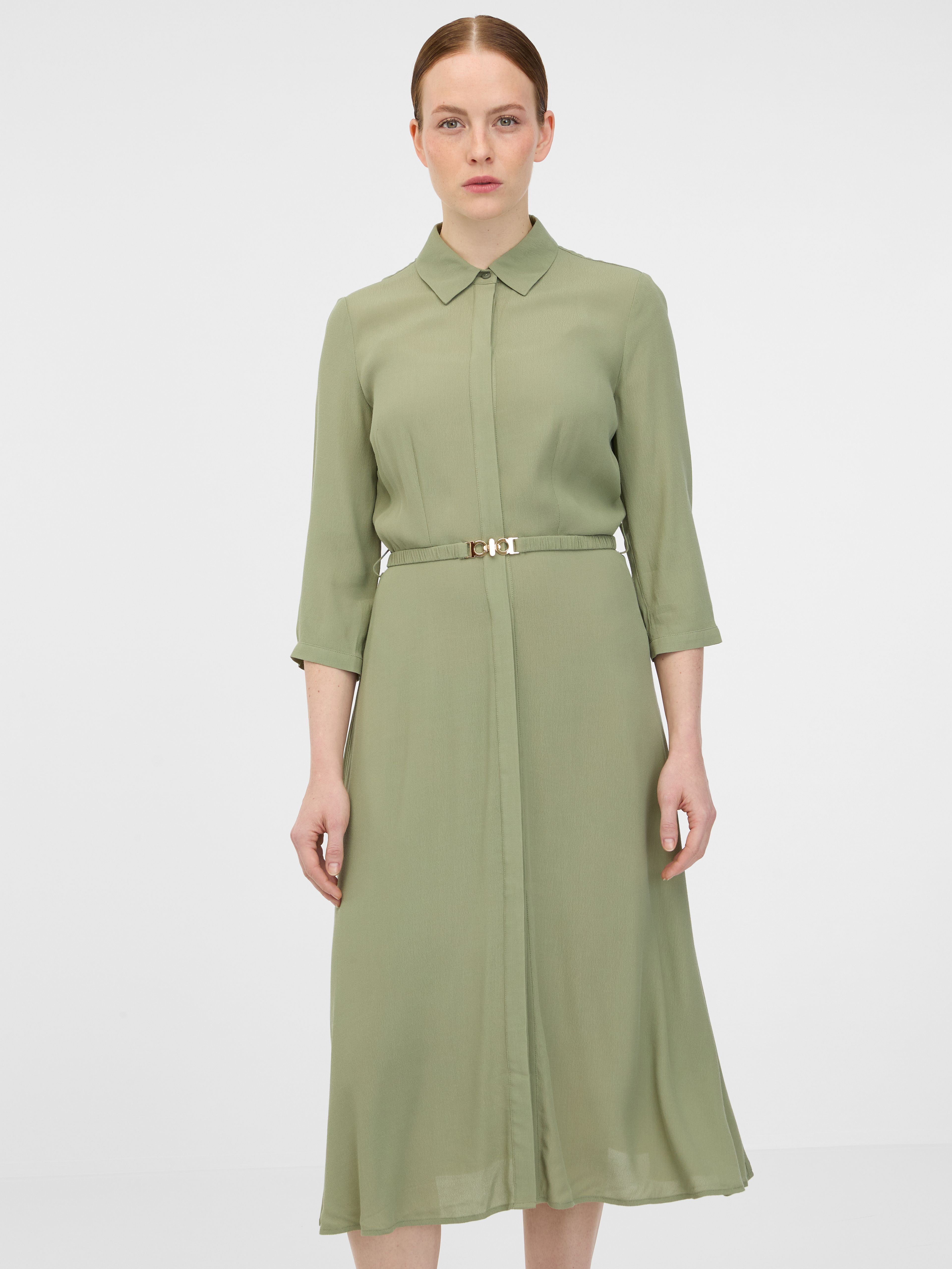 Khakifarbenes Damen-Hemd-Midikleid ORSAY