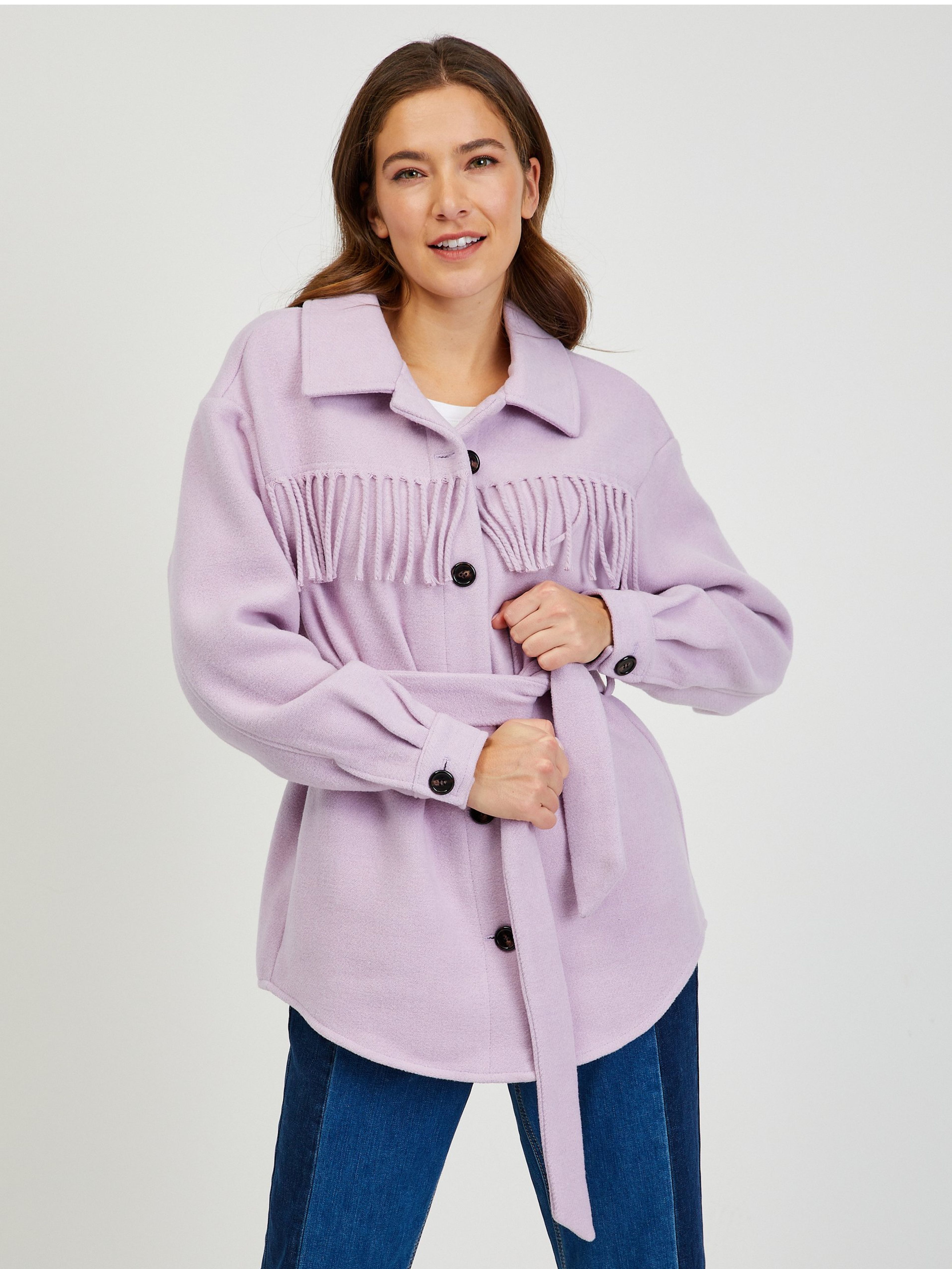 Jachetă tip cămașă violet deschis cu franjuri ORSAY