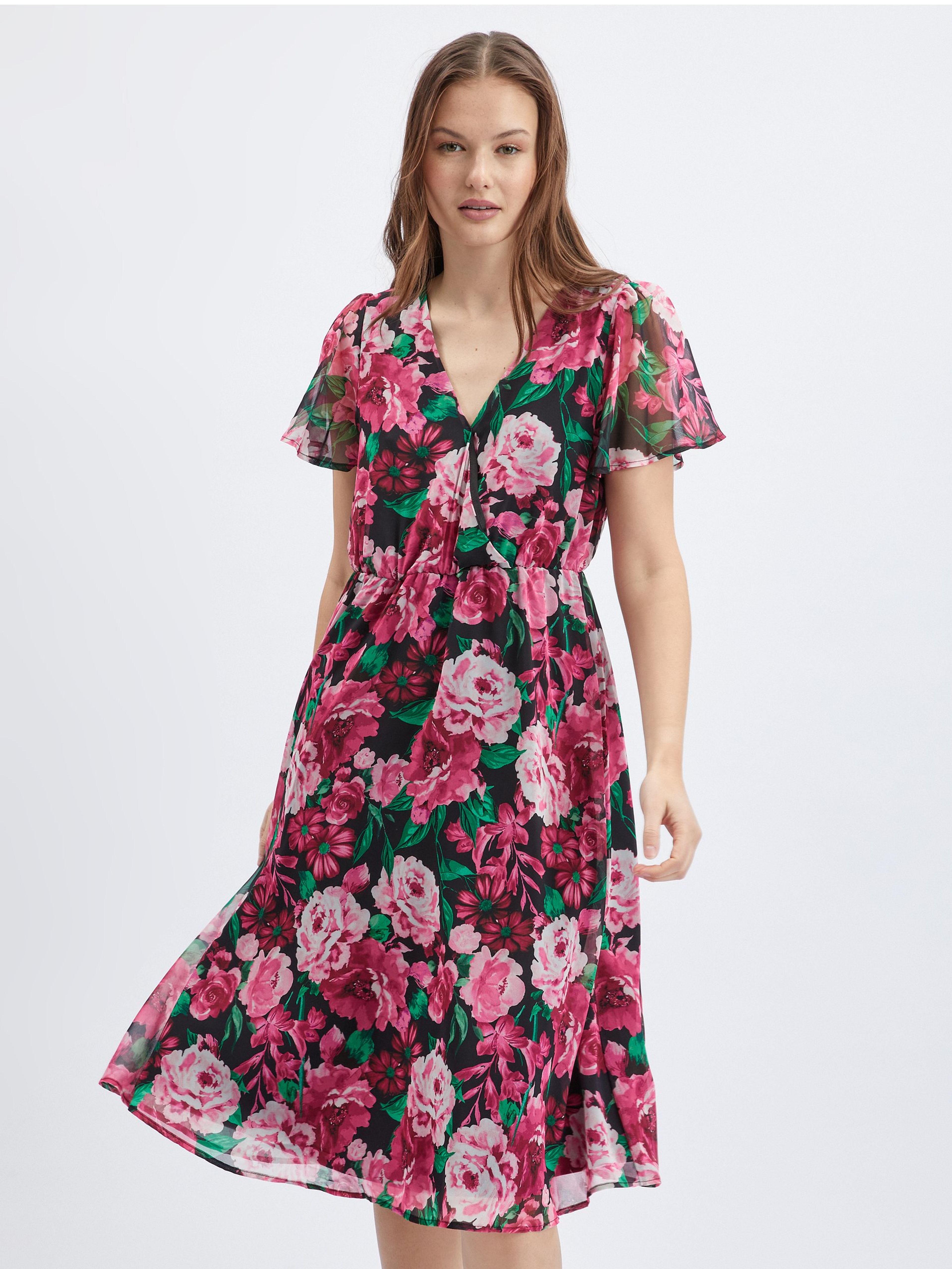 Czarno-różowa damska sukienka w kwiaty ORSAY
